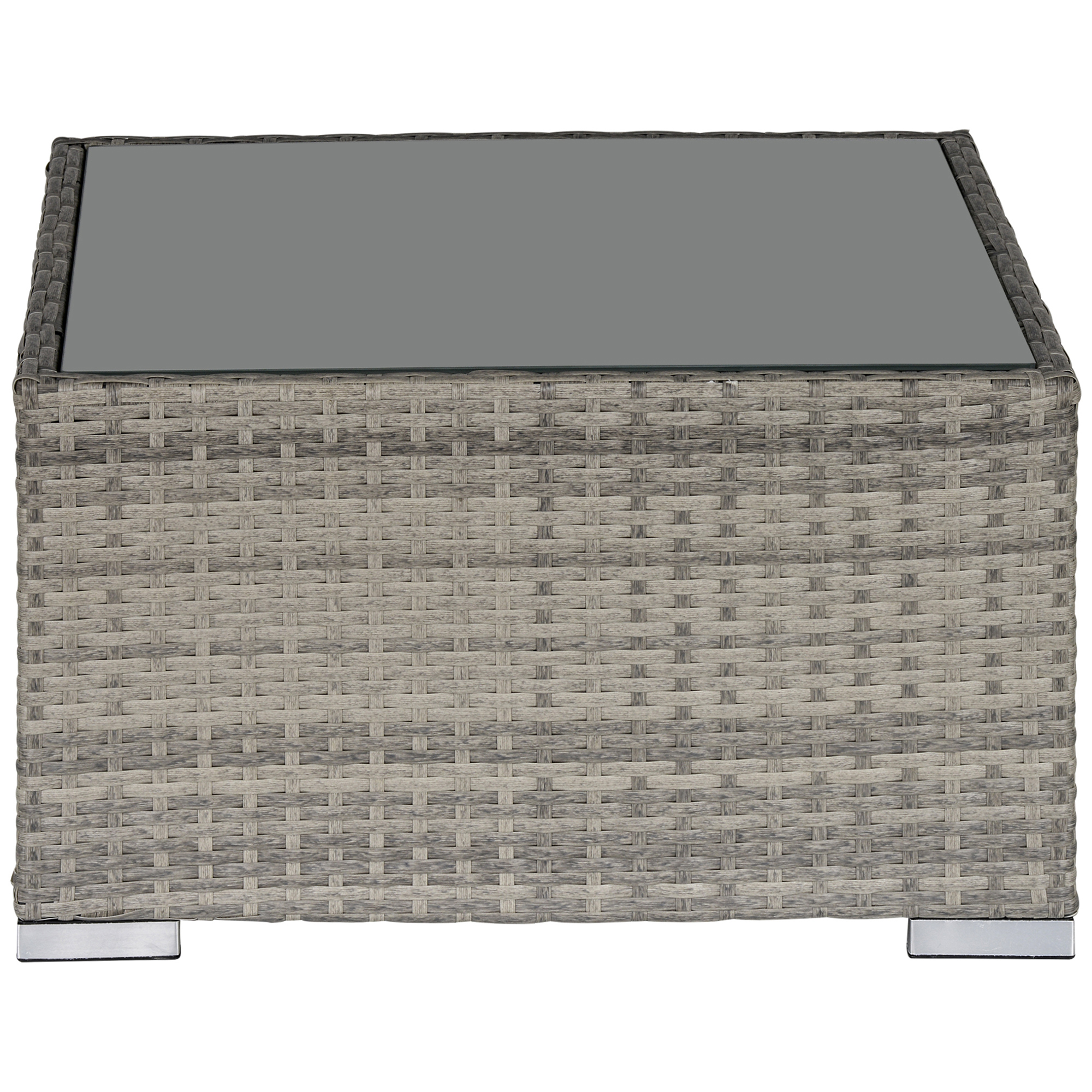 Rattan Garden Coffee Table, 25.6" Square Garden Rattan Table with Tempered Glass Top, Grey