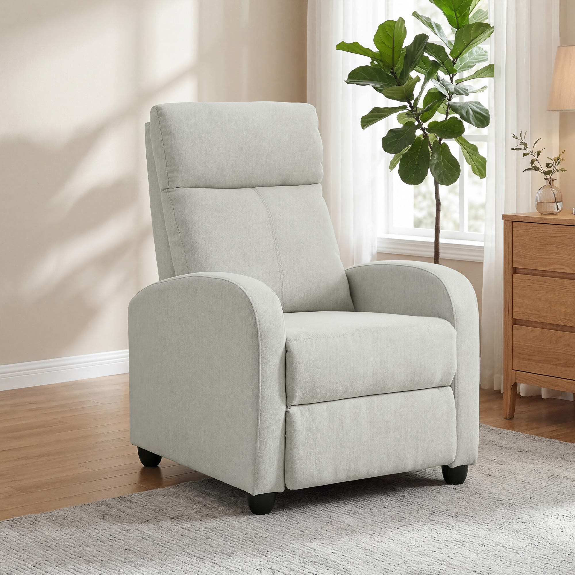 Fabric Recliner Chair Manual Home Theater Seating Single Reclining Sofa Chair with Padded Seat, Cream White - Image 6