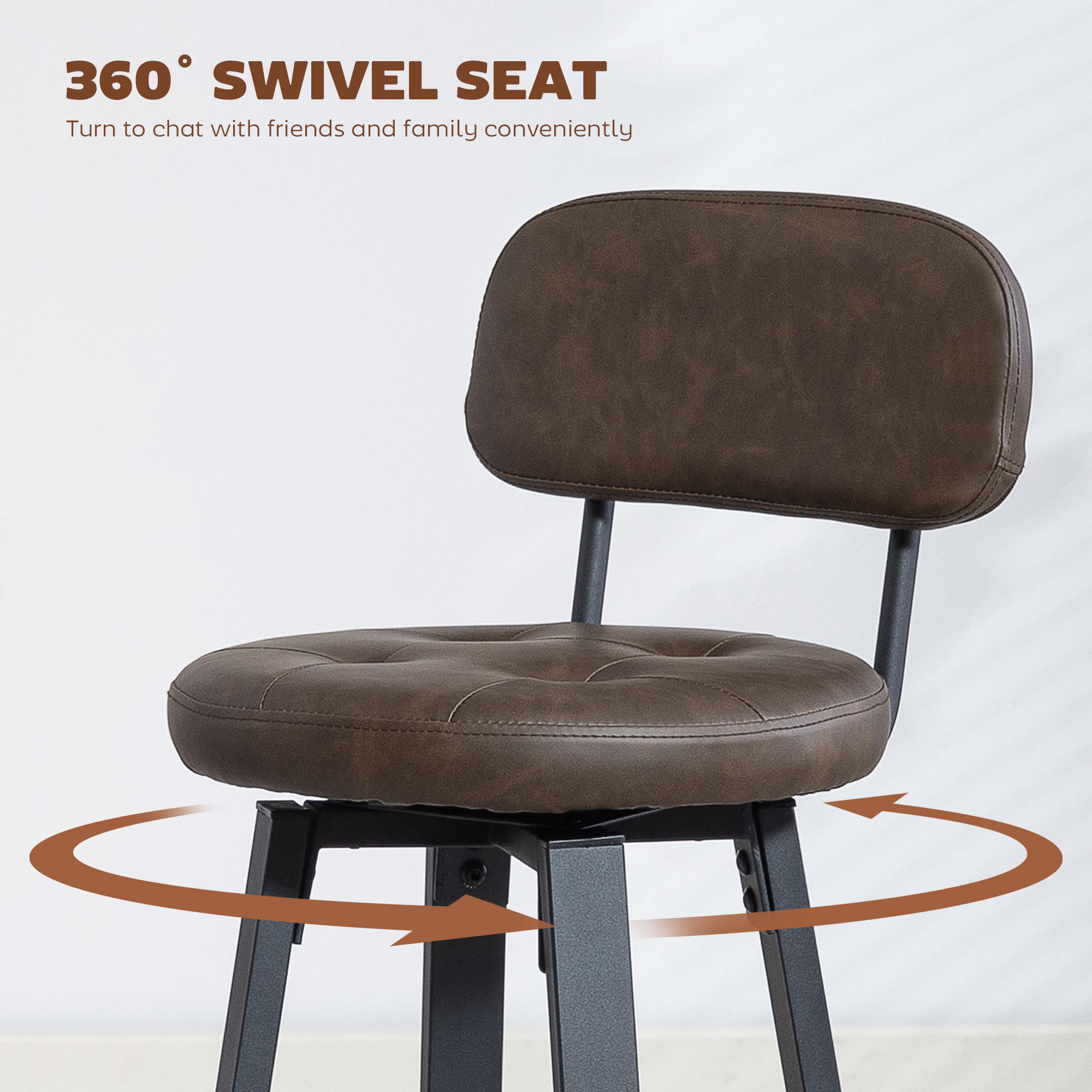 Bar Stools Set of 2, Upholstered Breakfast Bar Chairs with Footrest and Backrest for Kitchen Counter, Brown - Image 4