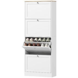 Modern Shoe Storage Cabinet with 4 Flip Drawers and Adjustable Shelves, Shoe Cabinet for 18-24 Pairs of Shoes, White