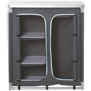 Aluminum Camping Table, Camping Kitchen Station Cook Cupborad with 3-Shelf, Storage Organiser for BBQ Party Picnic Grey