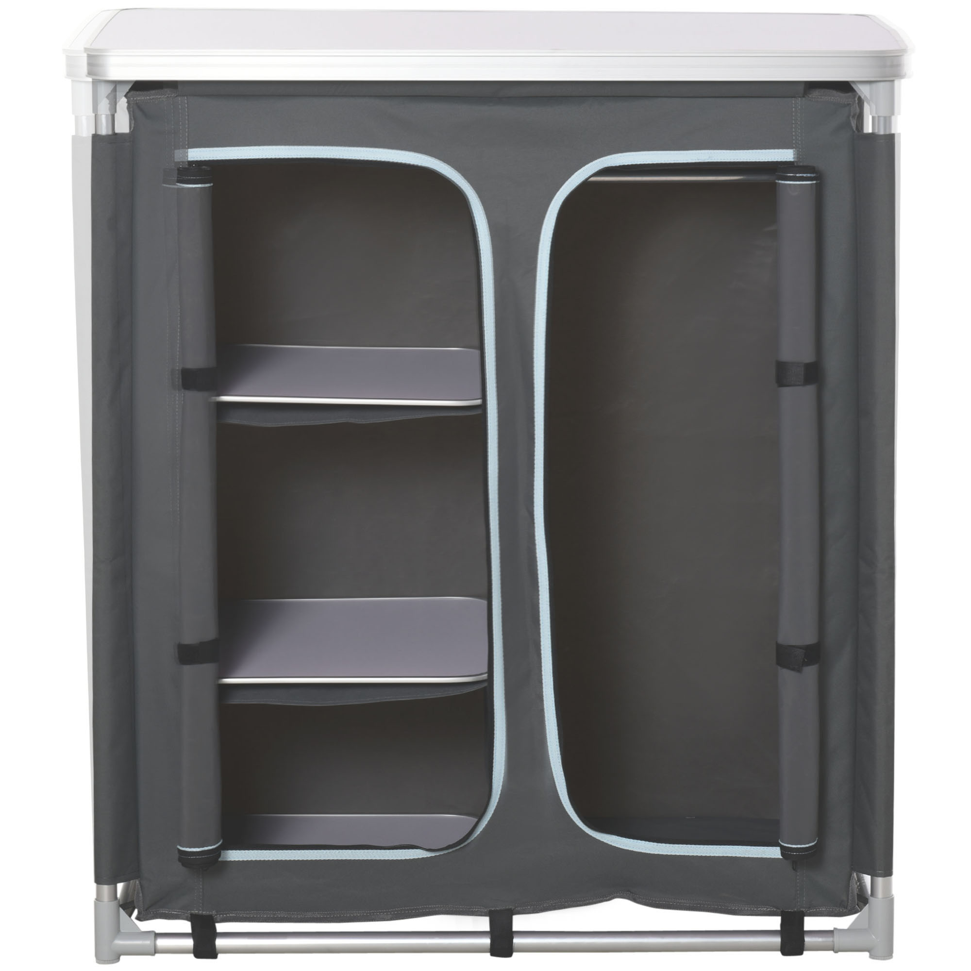 Aluminum Camping Table, Camping Kitchen Station Cook Cupborad with 3-Shelf, Storage Organiser for BBQ Party Picnic Grey