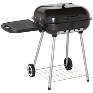 Charcoal BBQ Grill with Warming Rack & Storage Side Table, Portable Barbecue Smoker, 89 x 60 x 83 cm, Black