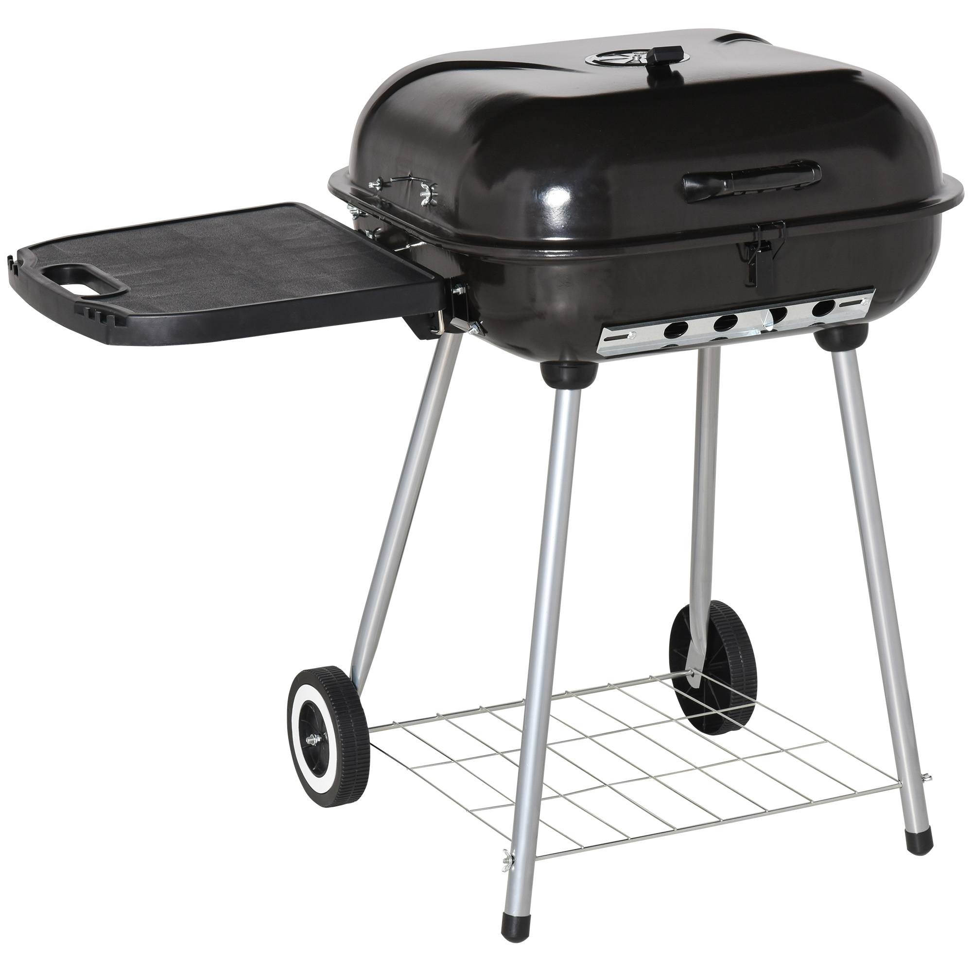 Charcoal BBQ Grill with Warming Rack & Storage Side Table, Portable Barbecue Smoker, 89 x 60 x 83 cm, Black