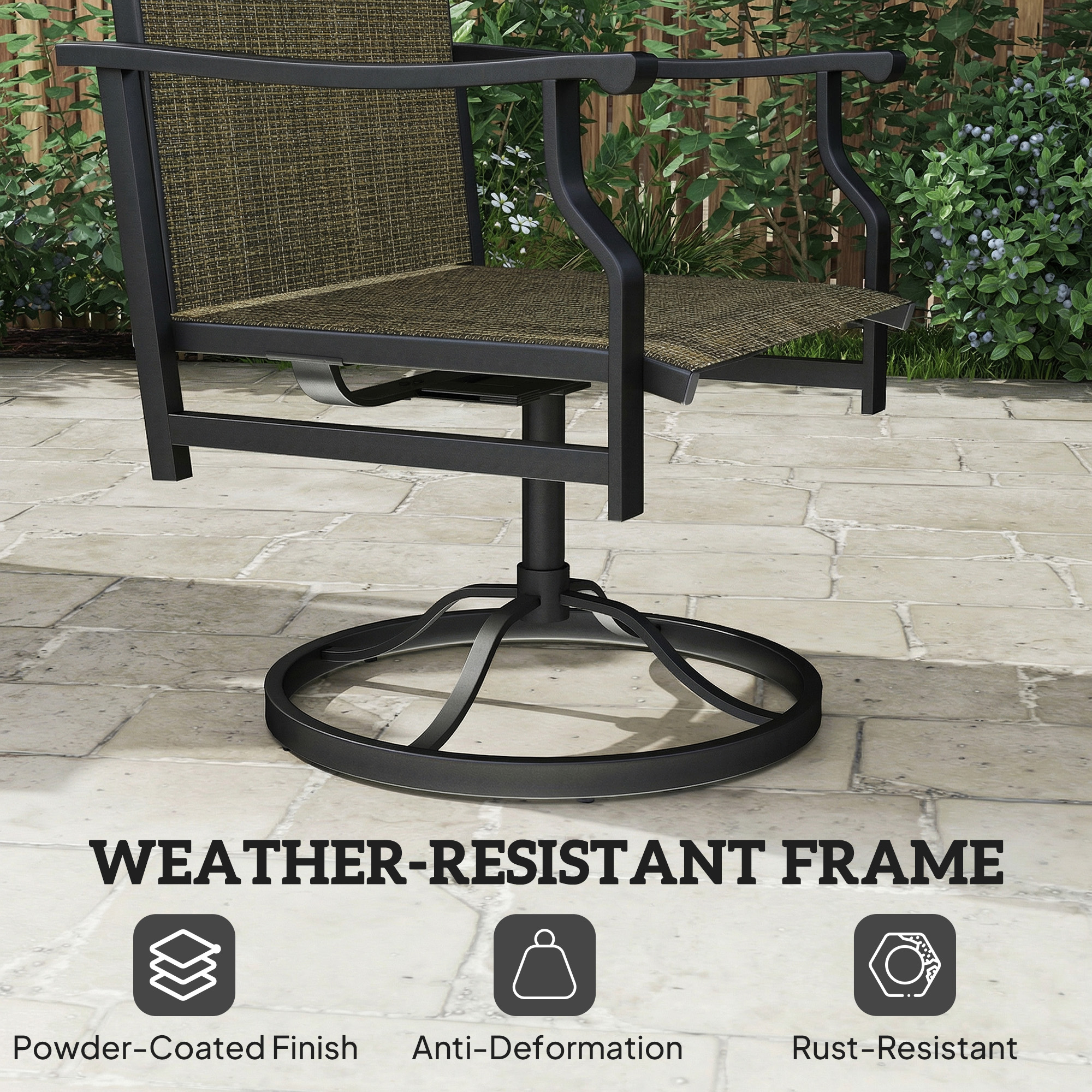 Patio Swivel Chair Set of 2, Swivel Rocker Outdoor Chairs with High Back, for Lawn Garden Backyard Deck, Brown - Image 4
