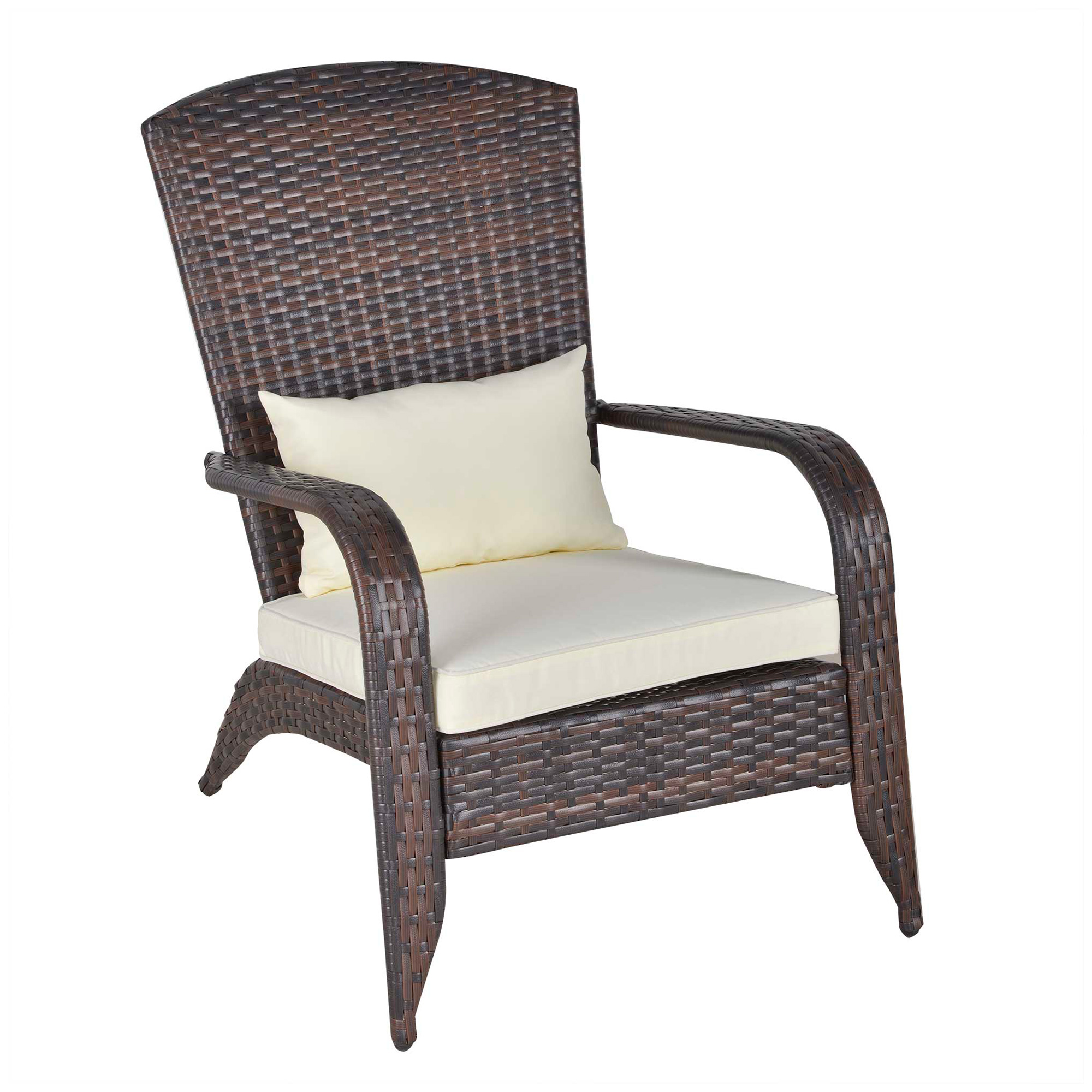 Patio Wicker Adirondack Chair, Outdoor PE Rattan Fire Pit Chair, Muskoka Chair w/ Soft Cushions, Tall Curved Backrest and Comfortable Armrests for Deck Garden, Cream White