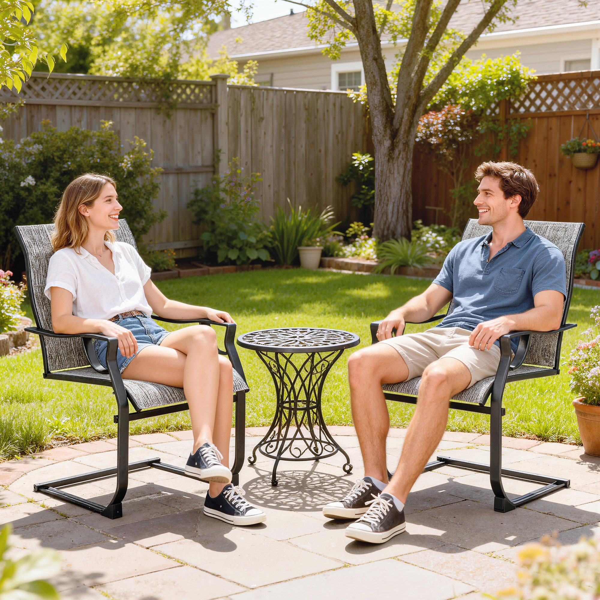 C Spring Motion Patio Chairs Set of 2 with Curved High Backrest, Armrest, All Weather Breathable Fabric, Metal Frame - Image 5
