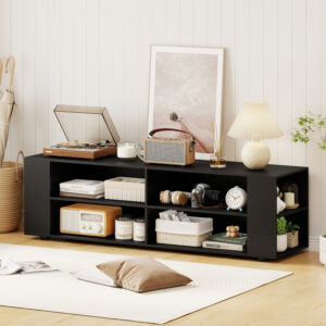 59 Inch Console Storage Entertainment Media Wood TV Stand-Black