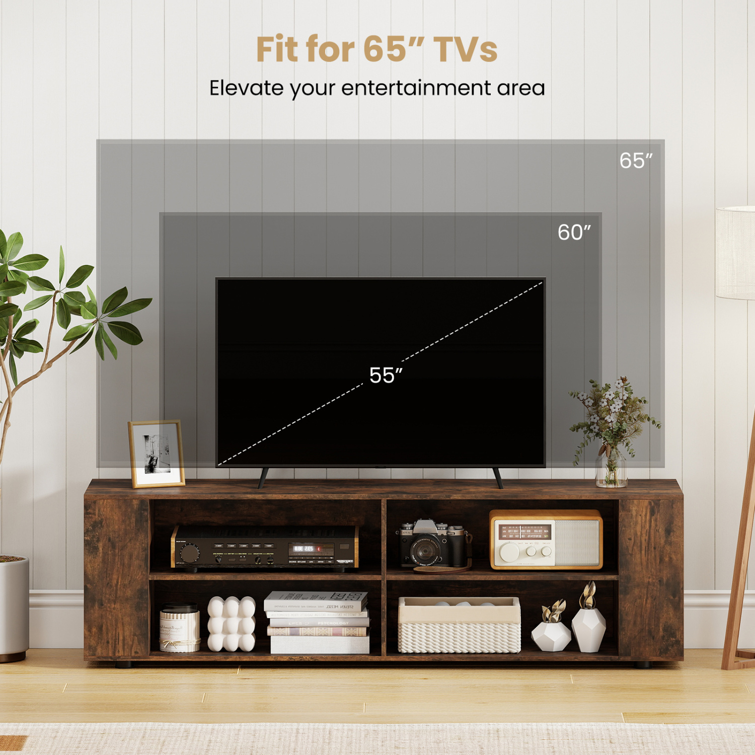 59 Inch Console Storage Entertainment Media Wood TV Stand-Walnut - Image 5
