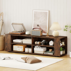 59 Inch Console Storage Entertainment Media Wood TV Stand-Walnut