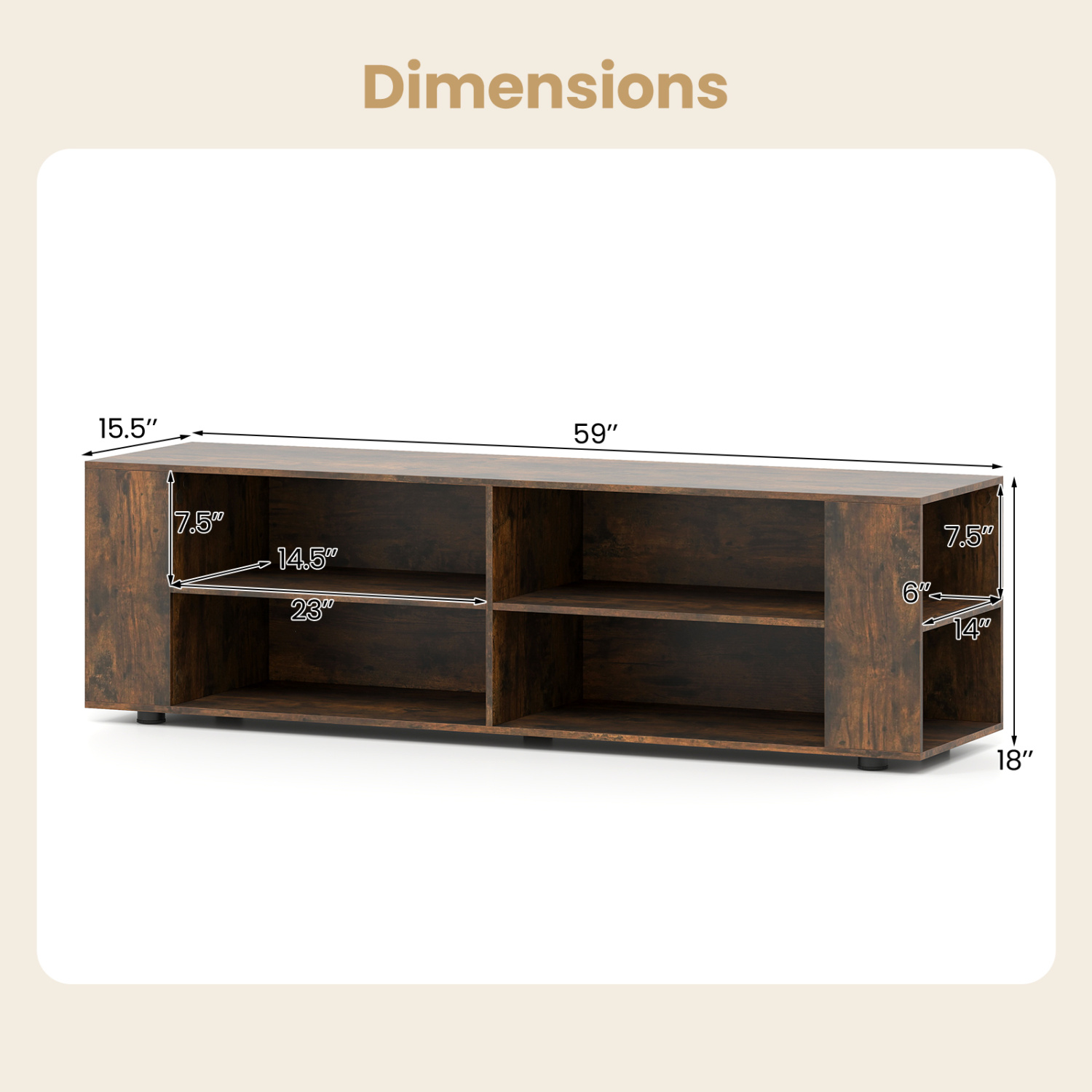 59 Inch Console Storage Entertainment Media Wood TV Stand-Walnut - Image 4