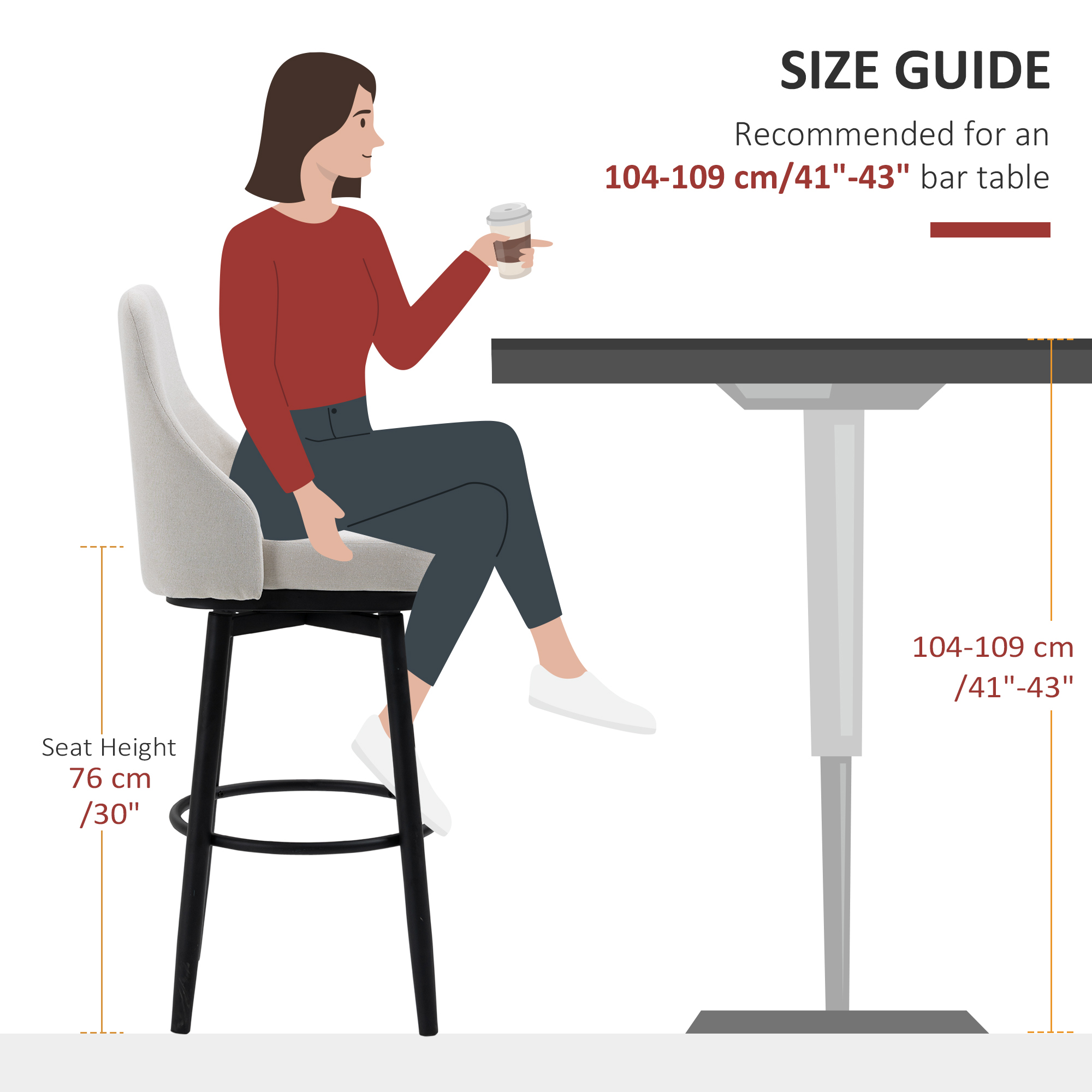 Extra Tall Bar Stools Set of 2, Modern 360° Swivel Barstools, Dining Room Chairs with Steel Legs Footrest, Cream White - Image 6
