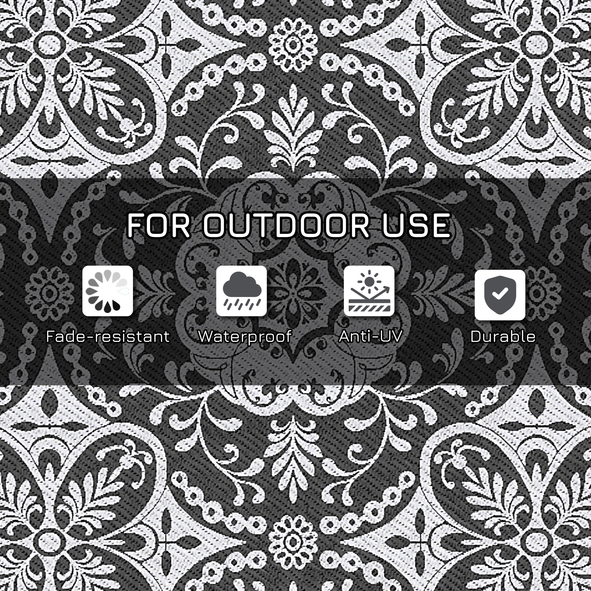 Portable Outdoor Rug with Carry Bag, 9' x 18' Reversible Mat, Waterproof Plastic Straw RV Rug for Backyard, Deck, Picnic, Beach, Camping, Gray & White Flower - Image 4