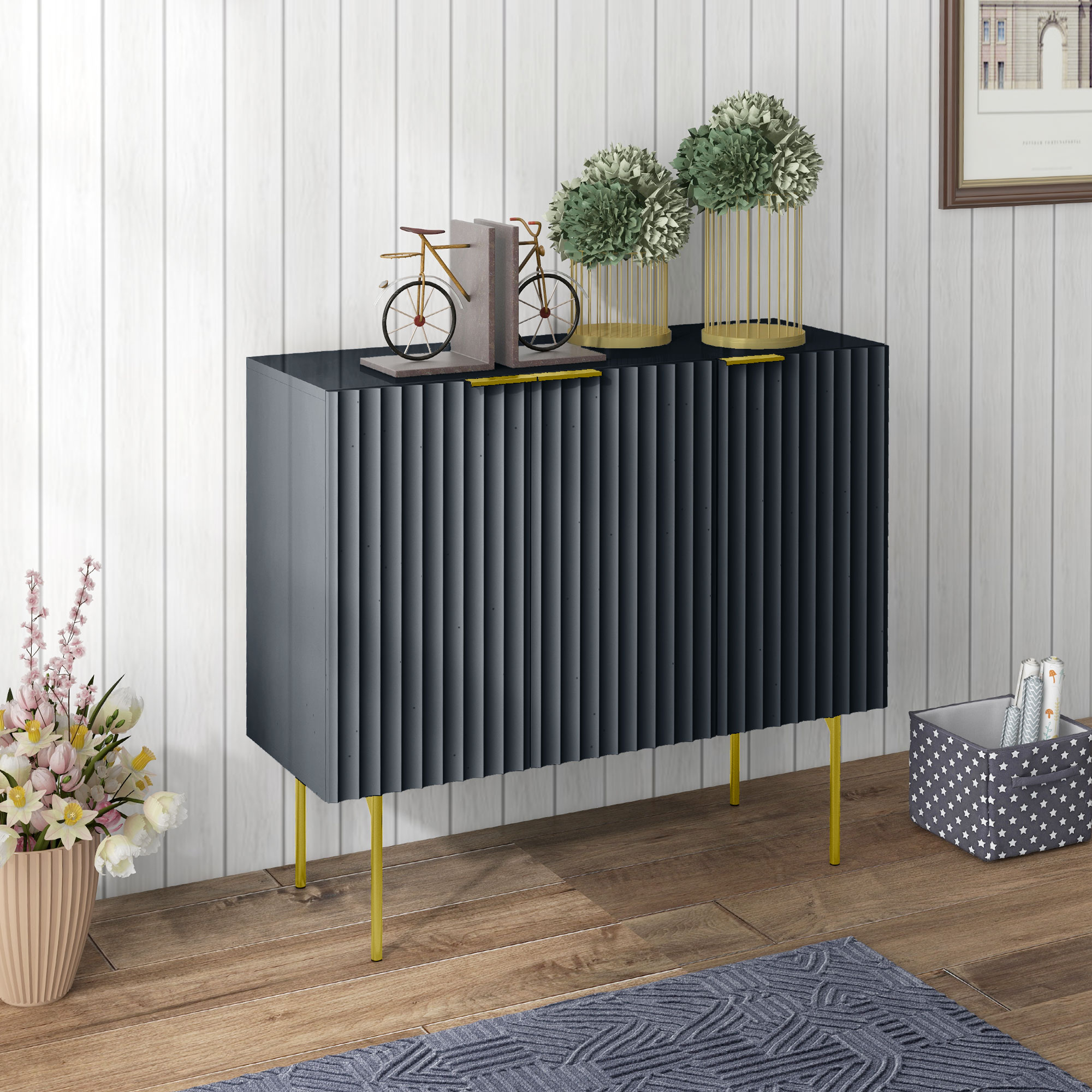 Modern Storage Cabinet Sideboard Buffet Cabinet with Gold Legs for Living Room Dining Room Hallway Black - Image 5