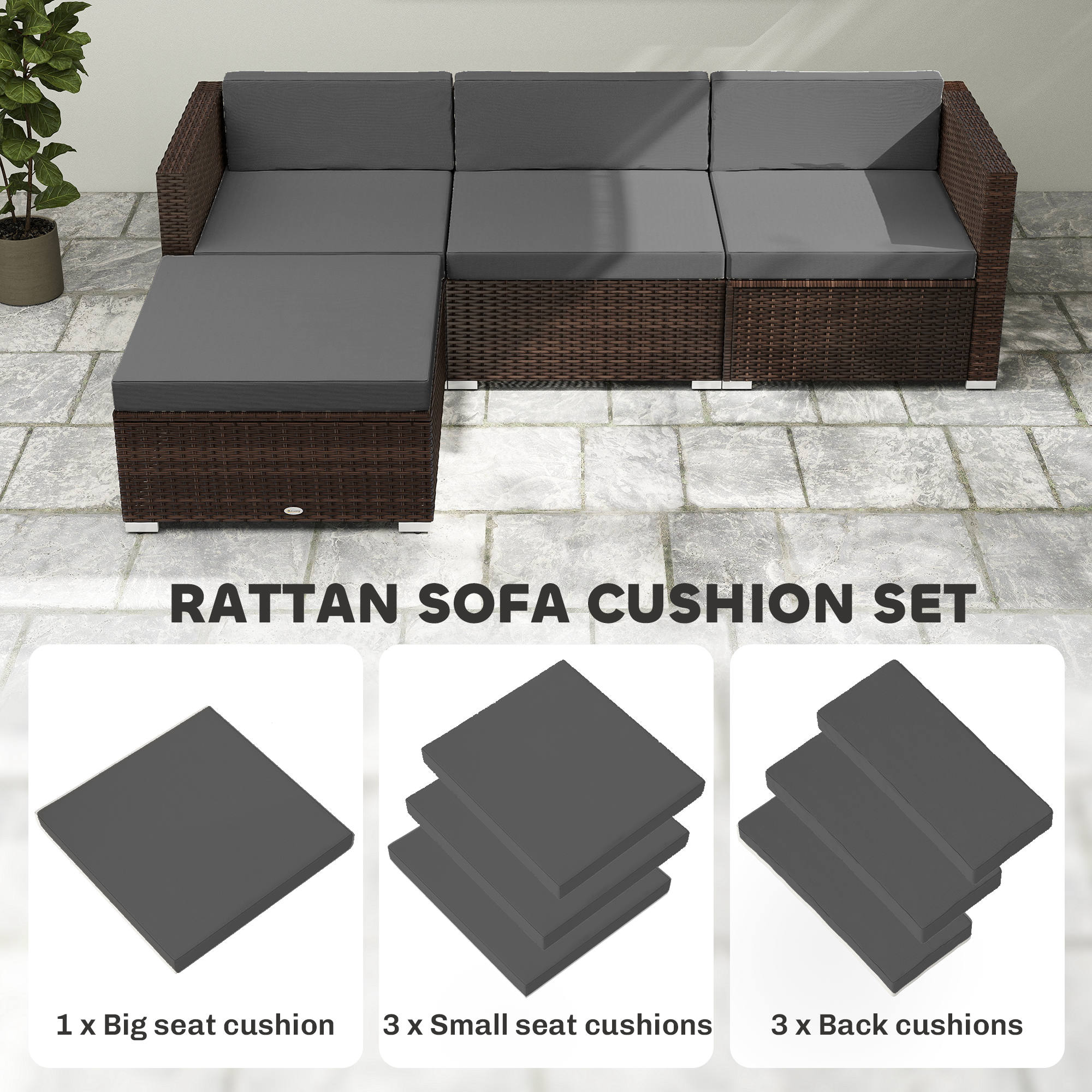 Patio Furniture Cushions Water-Repellent Outdoor Loveseat Cushion Removable Covers 23.6" x 23.6", Grey - Image 5