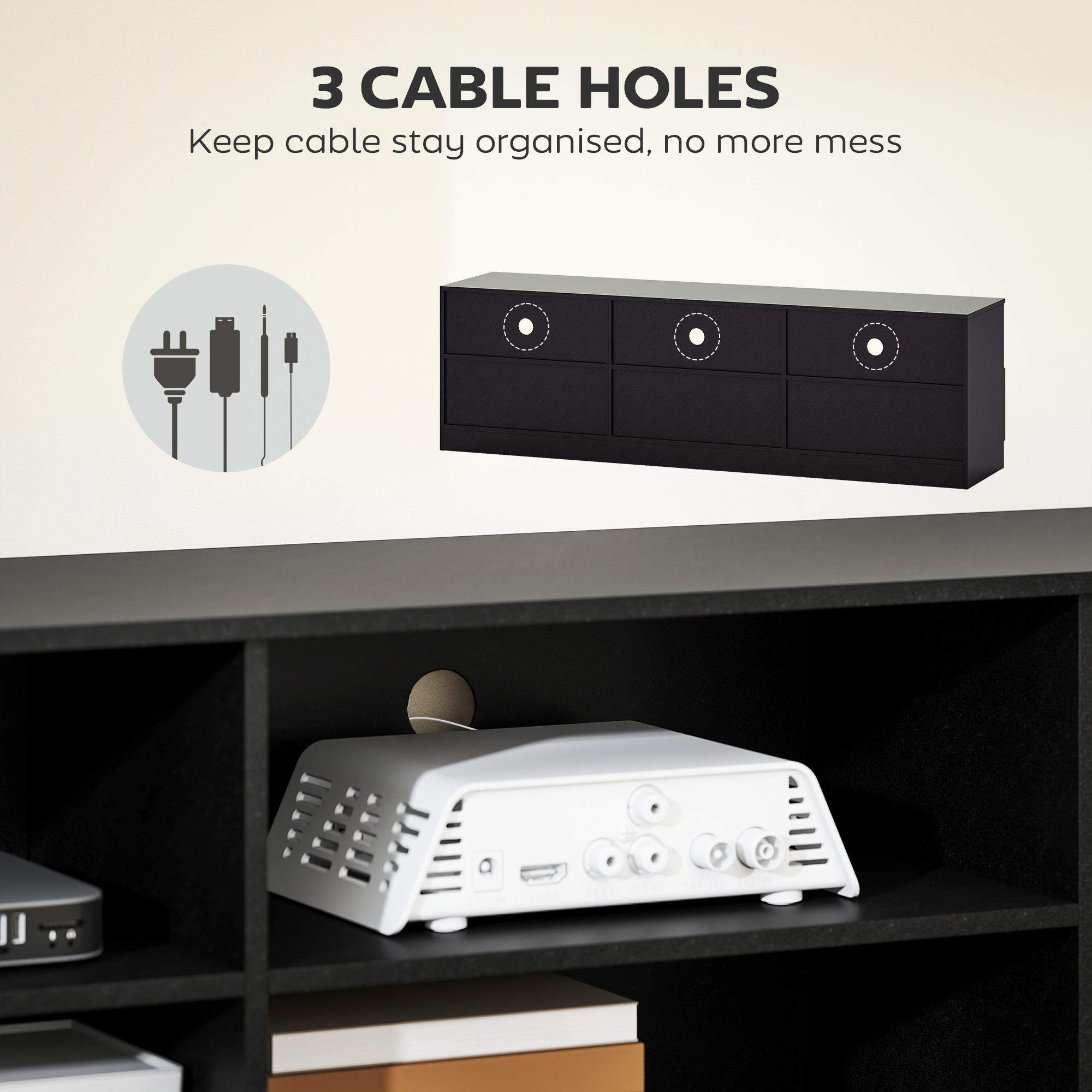 TV Stand with Storage, Modern Entertainment Center with 3 Cabinets and 3 Open Shelves, for TVs up to 85", Black - Image 4