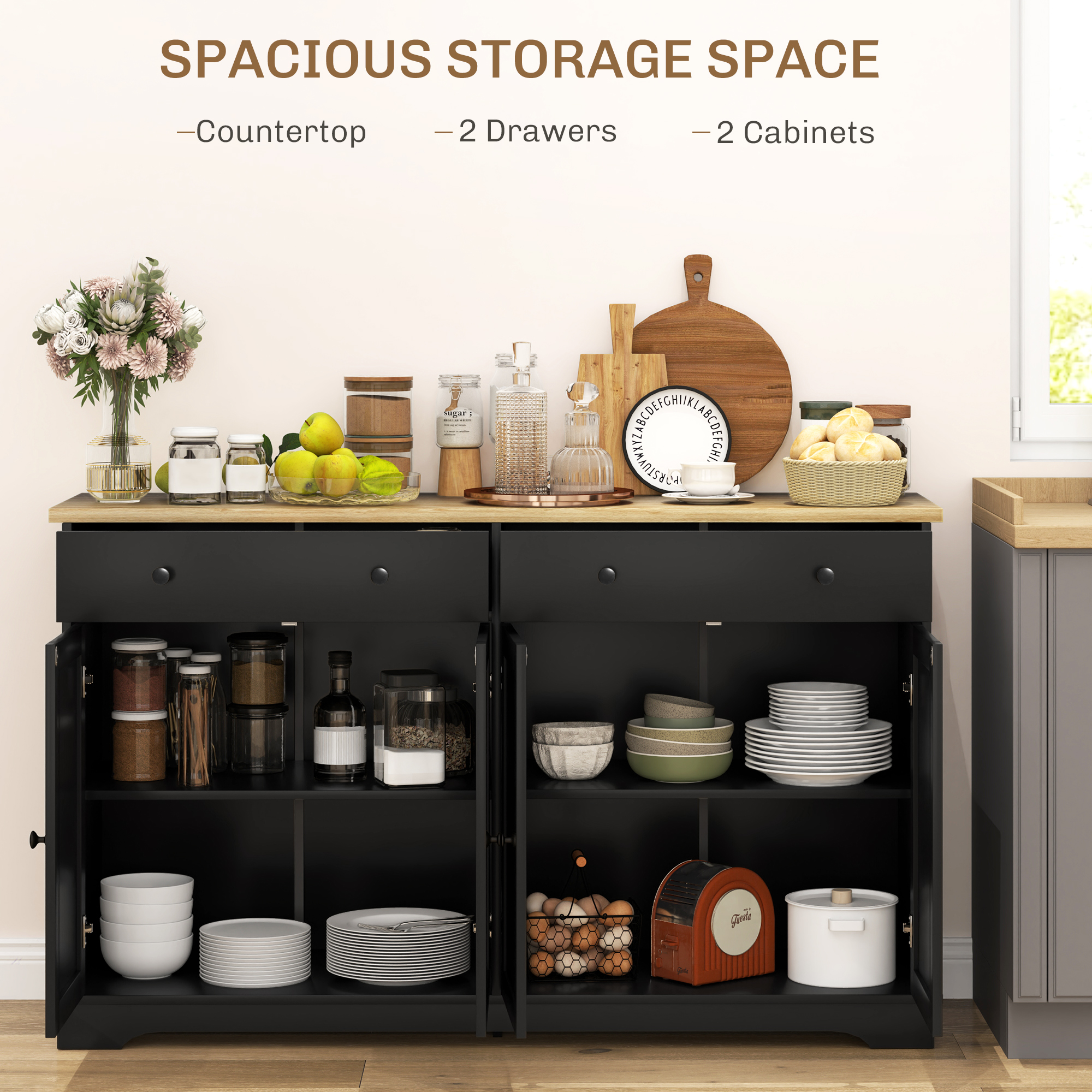 Modern Sideboard, Buffet Cabinet with Storage Drawers, Adjustable Shelves for Living Room, Dining Room, Entryway, Black - Image 2