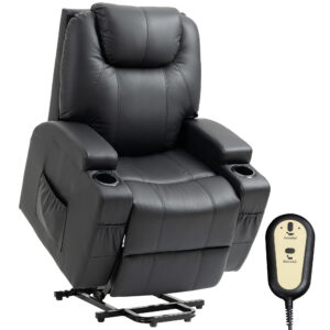 Power Lift Recliner Chair for Elderly, PU Leather Lift Chair with Thick and High Back, Footrest, Remote, Side Pockets, Cup Holders, Reclining Sofa for Living Room, Black