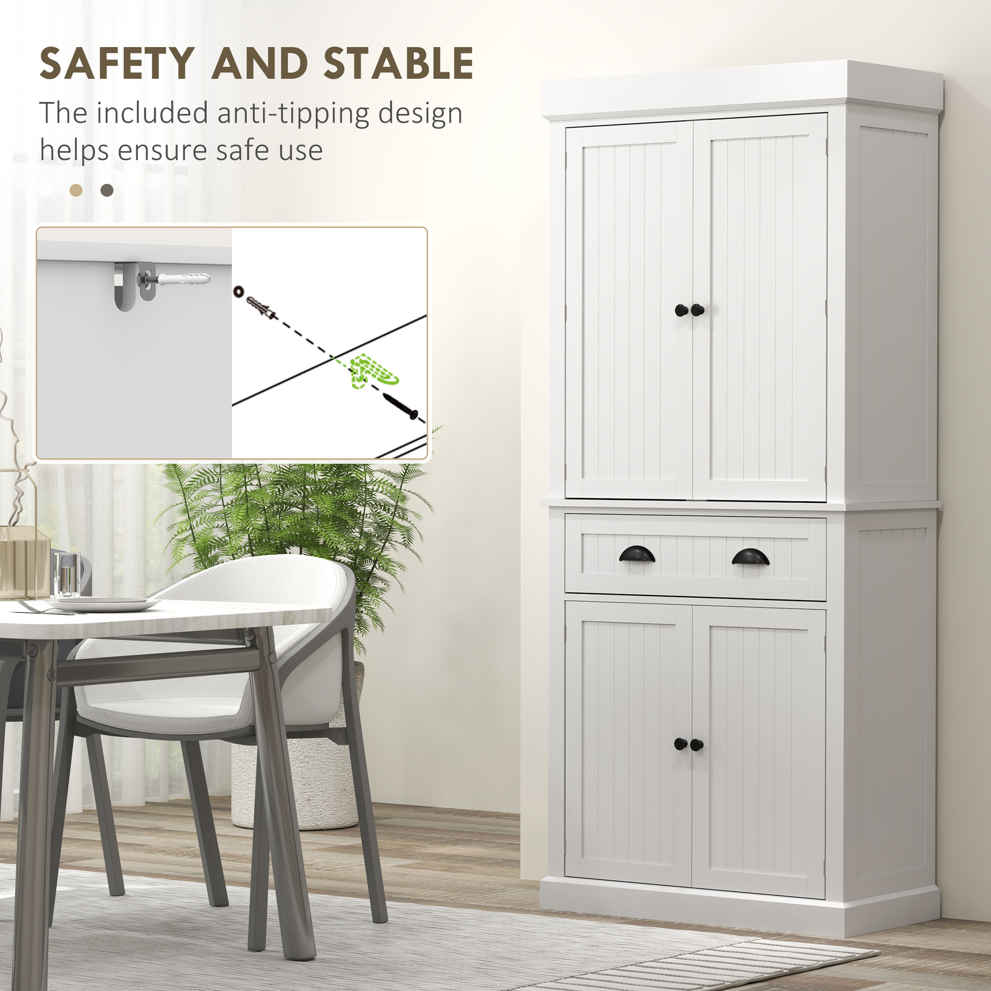 71" Kitchen Pantry Cabinet with LED Lights, 6 Spice Racks, a Drawer and 4 Adjustable Shelves, White - Image 5