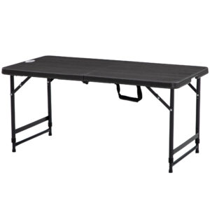 Foldable Patio Dining Table for 4, Height Adjustable Outdoor Table for Garden Lawn Backyard, Dark Grey