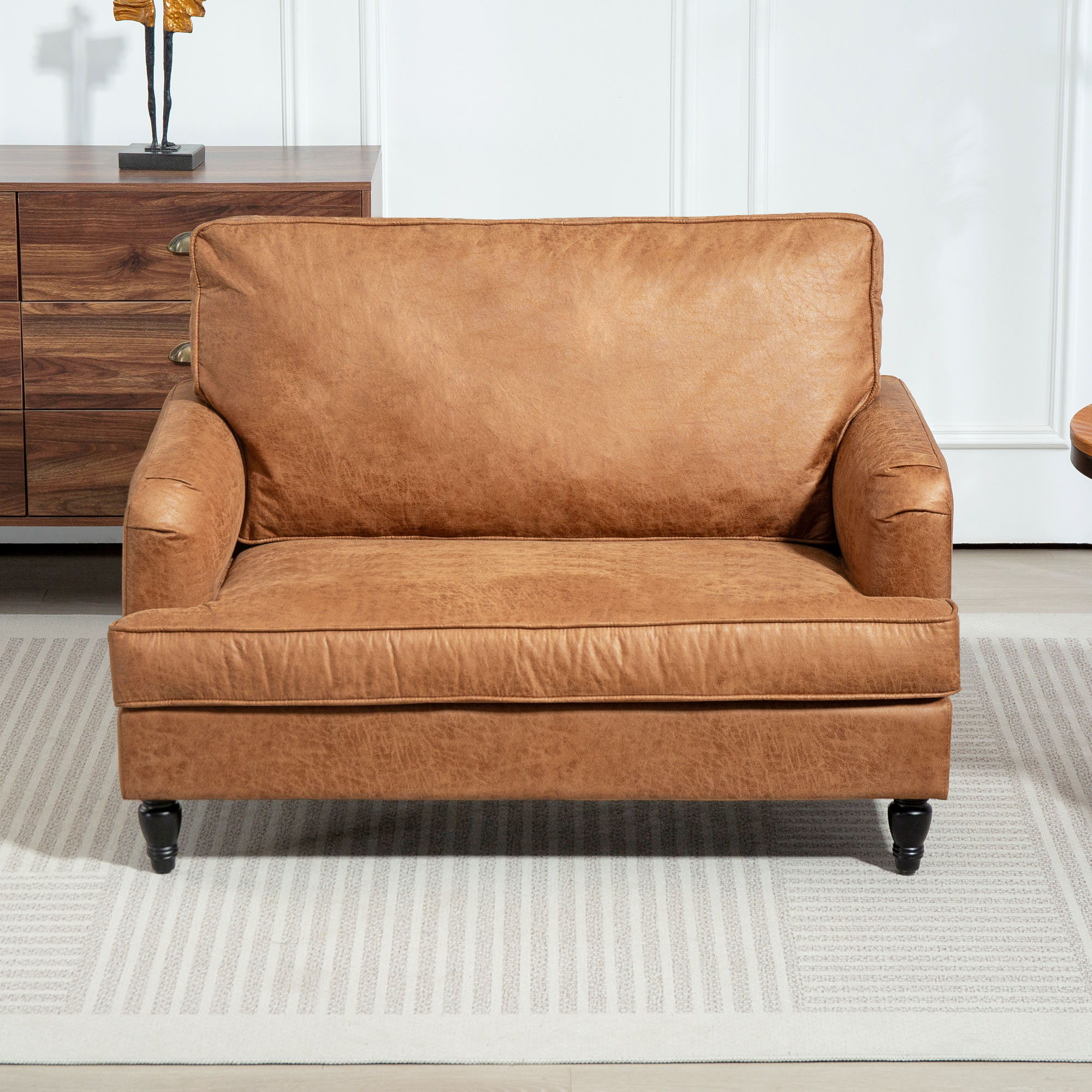 Modern Accent Chair, Leathaire Armchair with Turned Legs and Wide Seat, Comfy Chair for Living Room, Brown - Image 5