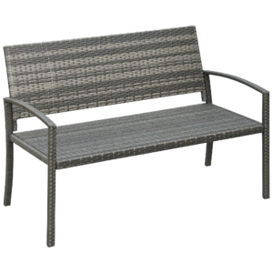 Rattan Wicker Loveseat Garden Bench Hand Woven Portable Backyard Gray