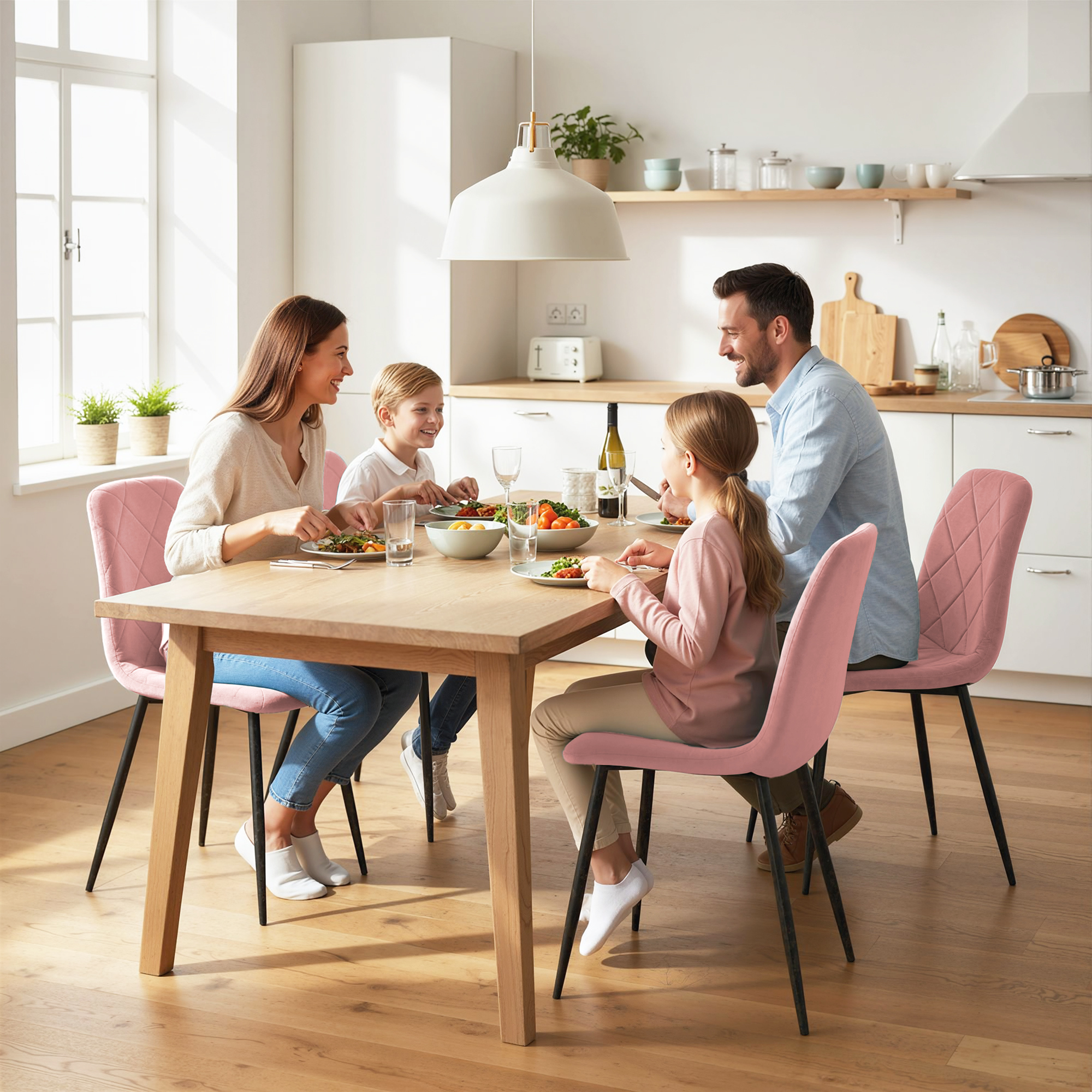 Dining Chairs Set of 4, Upholstered Dining Room Chairs with Steel Legs, Modern Kitchen Chair for Dining Room, Pink - Image 5