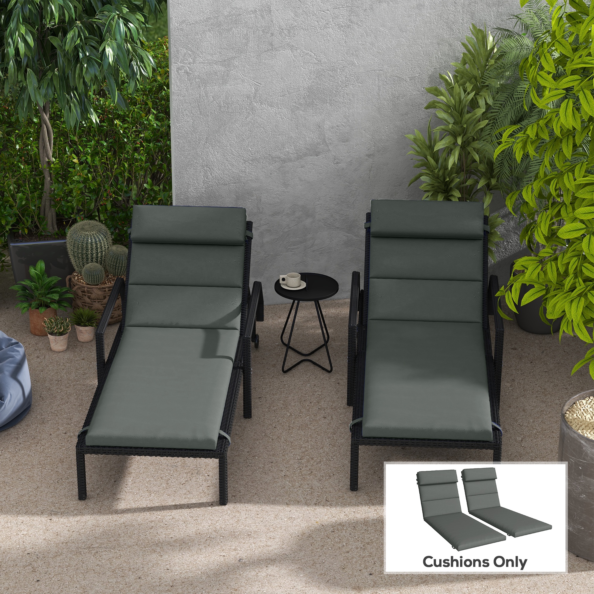 Patio Chaise Lounge Chair Cushions Replacement Sun Lounger Pads with Headrest and Ties, Set of 2, Grey - Image 6