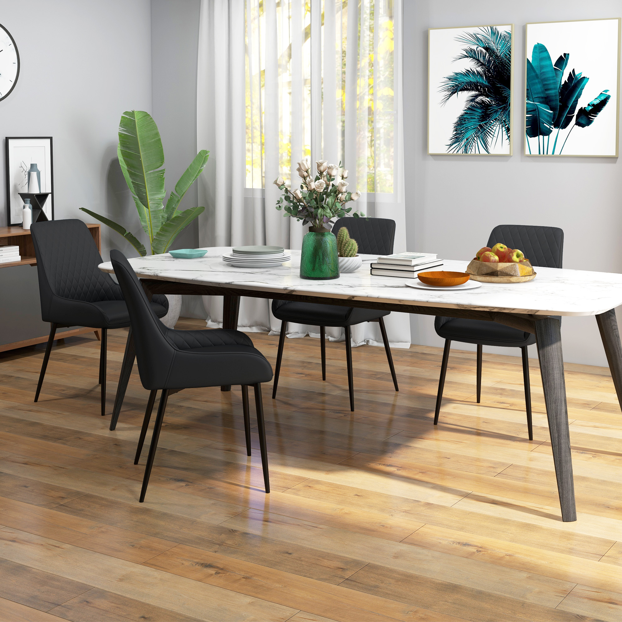 Modern Dining Chairs PU Leather Metal Legs Set of 4 Kitchen Chairs Living Room Quality Design Mid-Class Black - Image 5