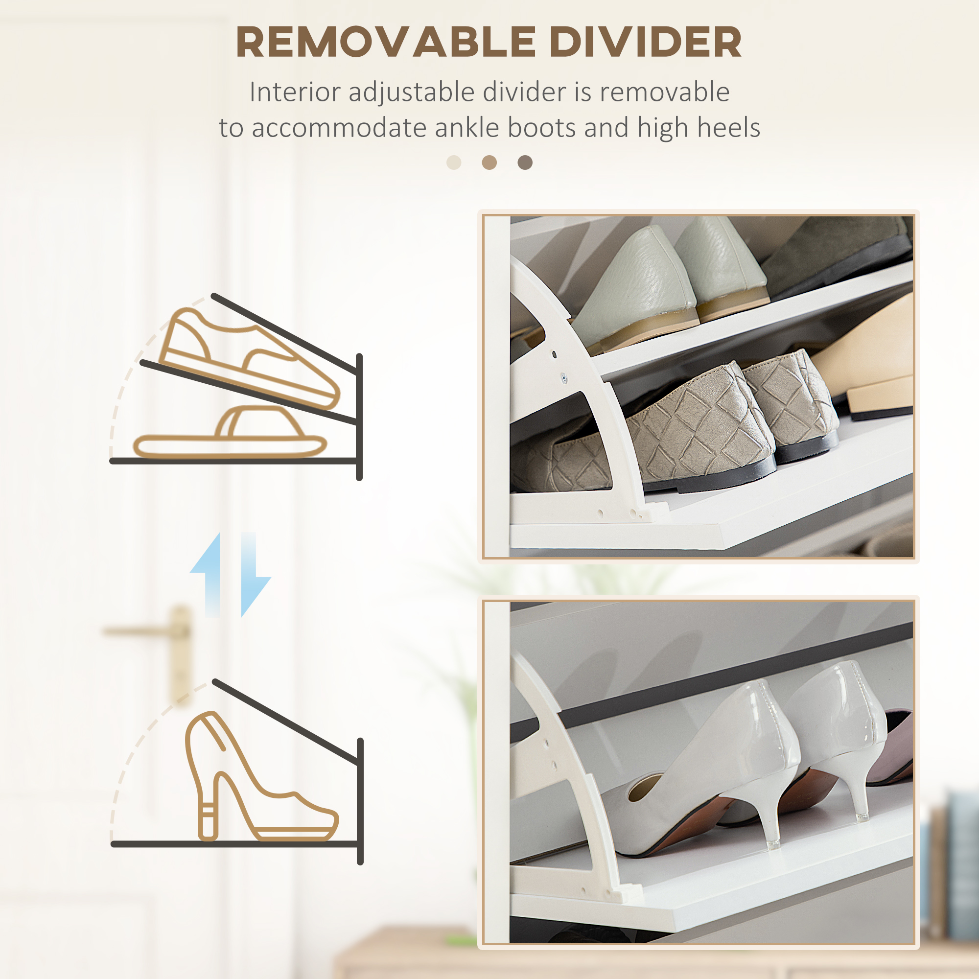 Shoe Storage with 3 Flip Drawers and Adjustable Shelves, Entryway Shoe Storage Cabinet for 24 Pairs of Shoes, White - Image 4