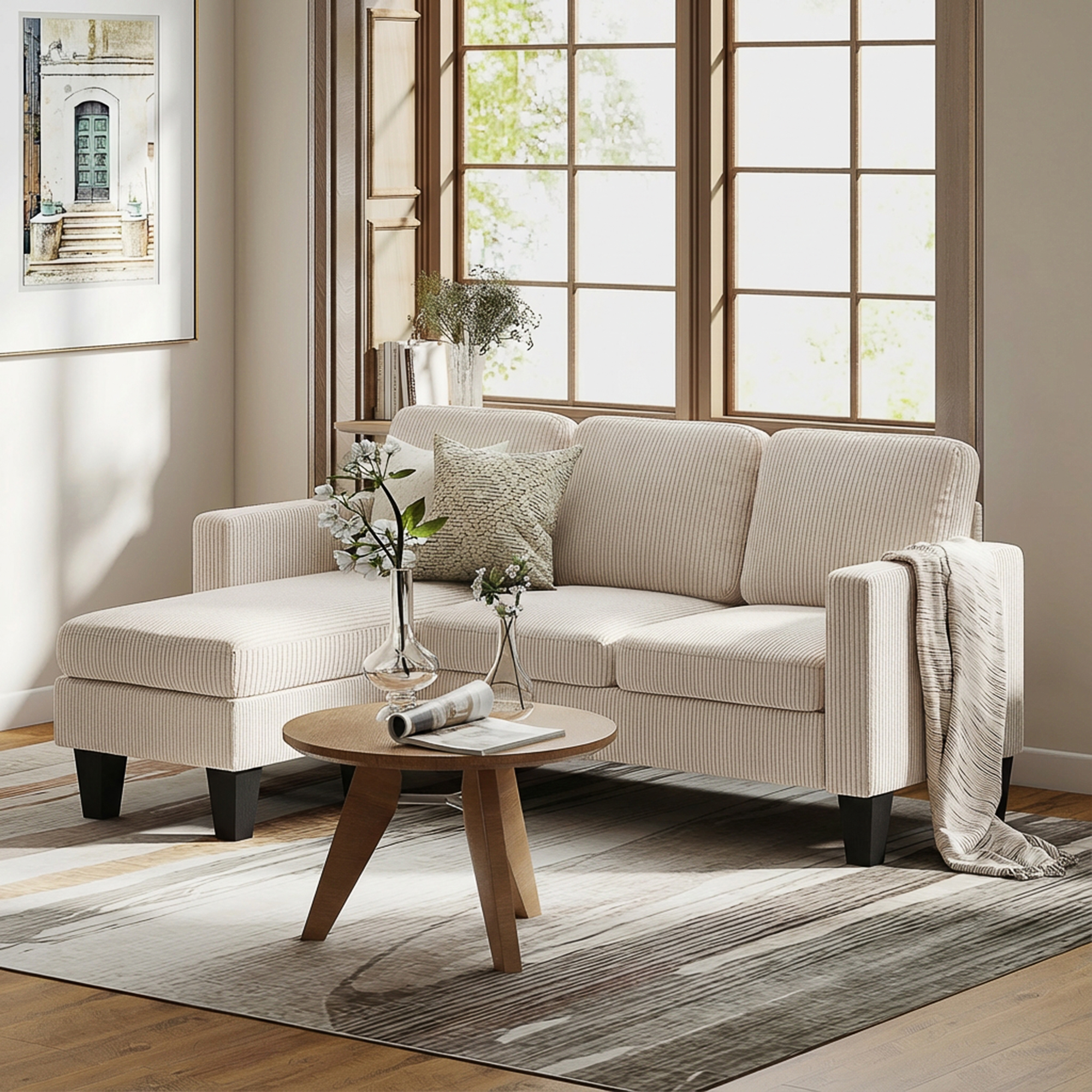Sectional Sofa, L Shaped Couch, with Changeable Chaise or Ottoman, Cream White - Image 6