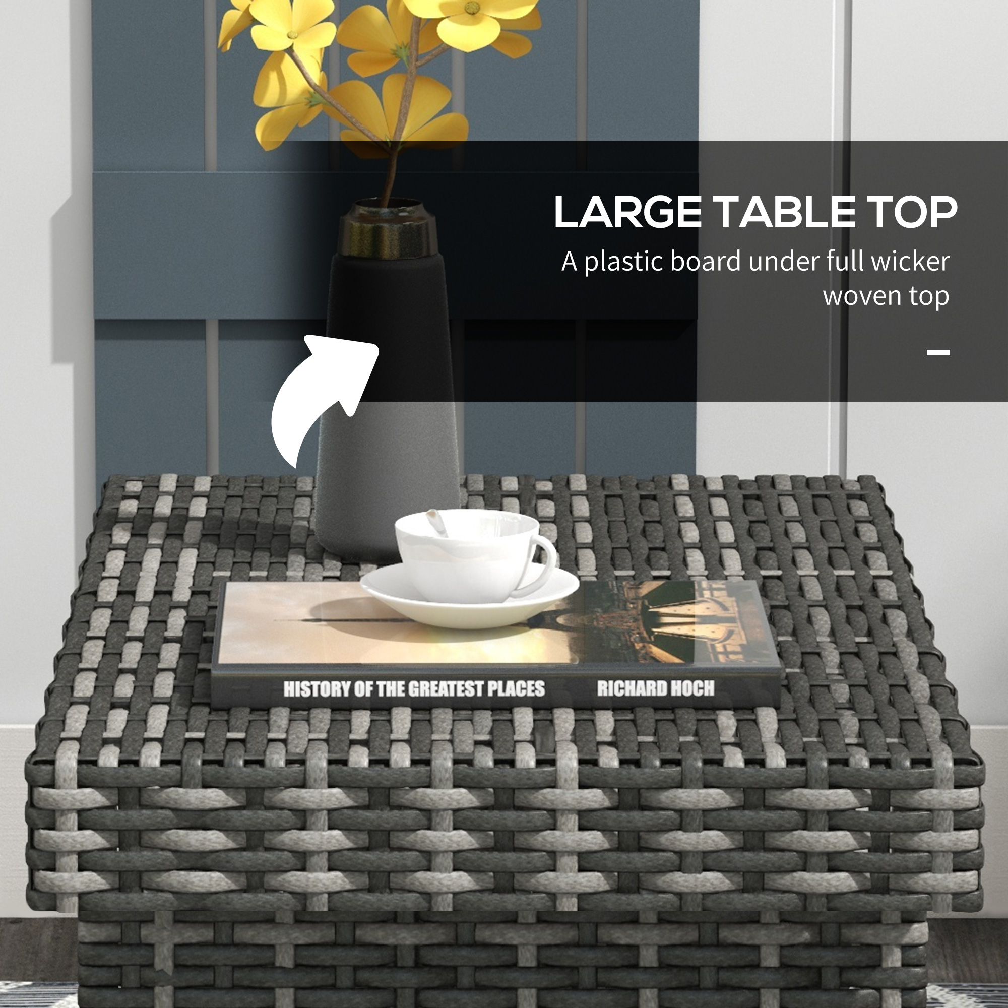 Outdoor Rattan Foldable End Table, Metal Frame Patio Wicker Table, Coffee Table Side Table for Poolside, Lawn, Garden, Mixed Grey - Image 2