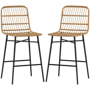 Rattan Counter Height Bar Stools Set of 2, 26" Counter Stools with Back, Modern Bar Chairs for Kitchen Island, Brown
