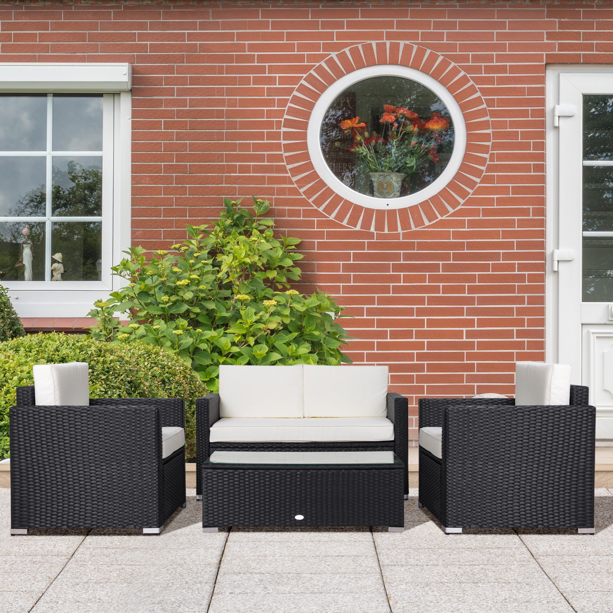4 Pieces Sectional Patio Furniture Set, Rattan Wicker Patio Chairs Outdoor Coffee Set with Cushions, Cream White - Image 6