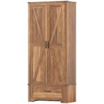 72" Farmhouse Pantry Cabinet with Adjustable Shelves, Kitchen Pantry Cabinet with 2 Doors, Brown