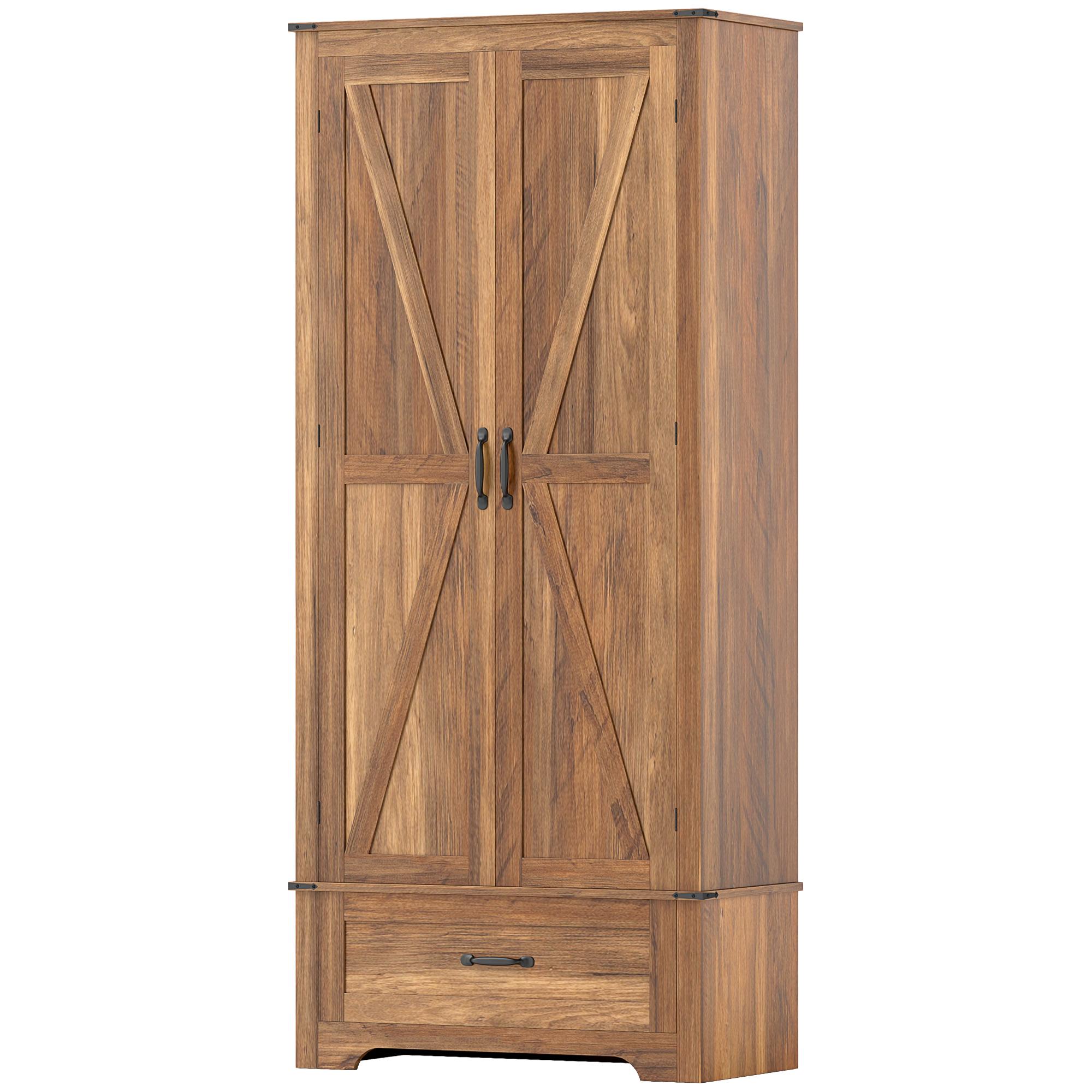 72" Farmhouse Pantry Cabinet with Adjustable Shelves, Kitchen Pantry Cabinet with 2 Doors, Brown