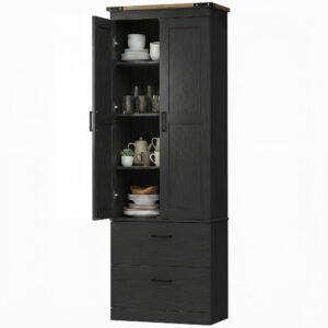 67" Tall Kitchen Pantry Storage Cabinet, Kitchen Pantry Cabinet with Doors, Drawers and Adjustable Shelves, Black