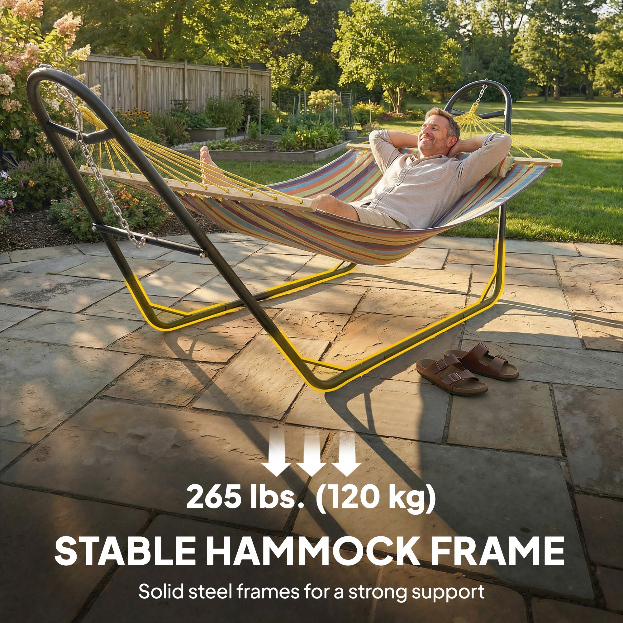Hammock with Stand, Heavy Duty Camping Hammock with Detachable Pillow and Spreader Bar, 264 lbs Capacity, Multicolor - Image 5