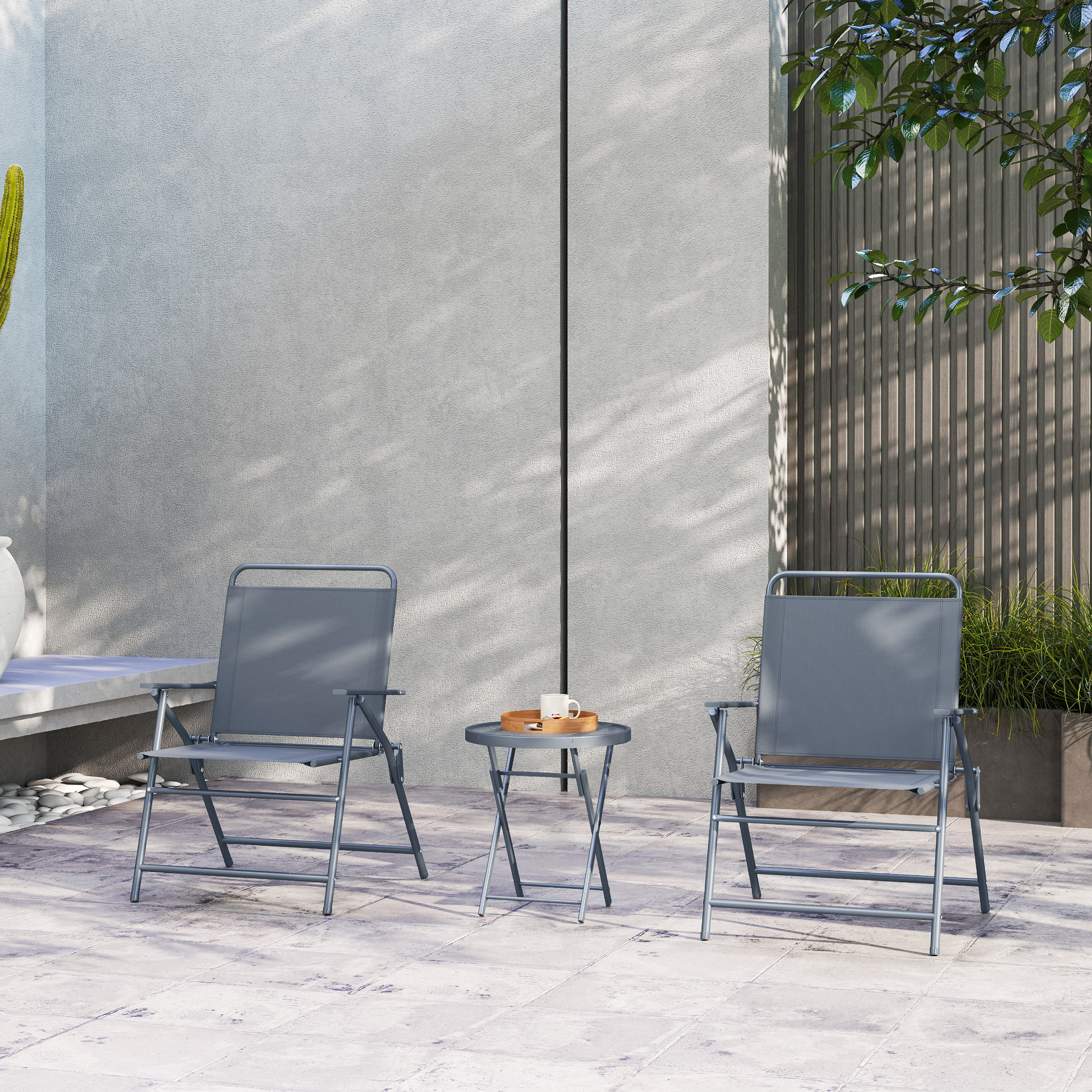 3 Pieces Outdoor Bistro Set, Folding Patio Table and Chairs with Tempered Glass Tabletop for Garden, Deck & Backyard - Image 6