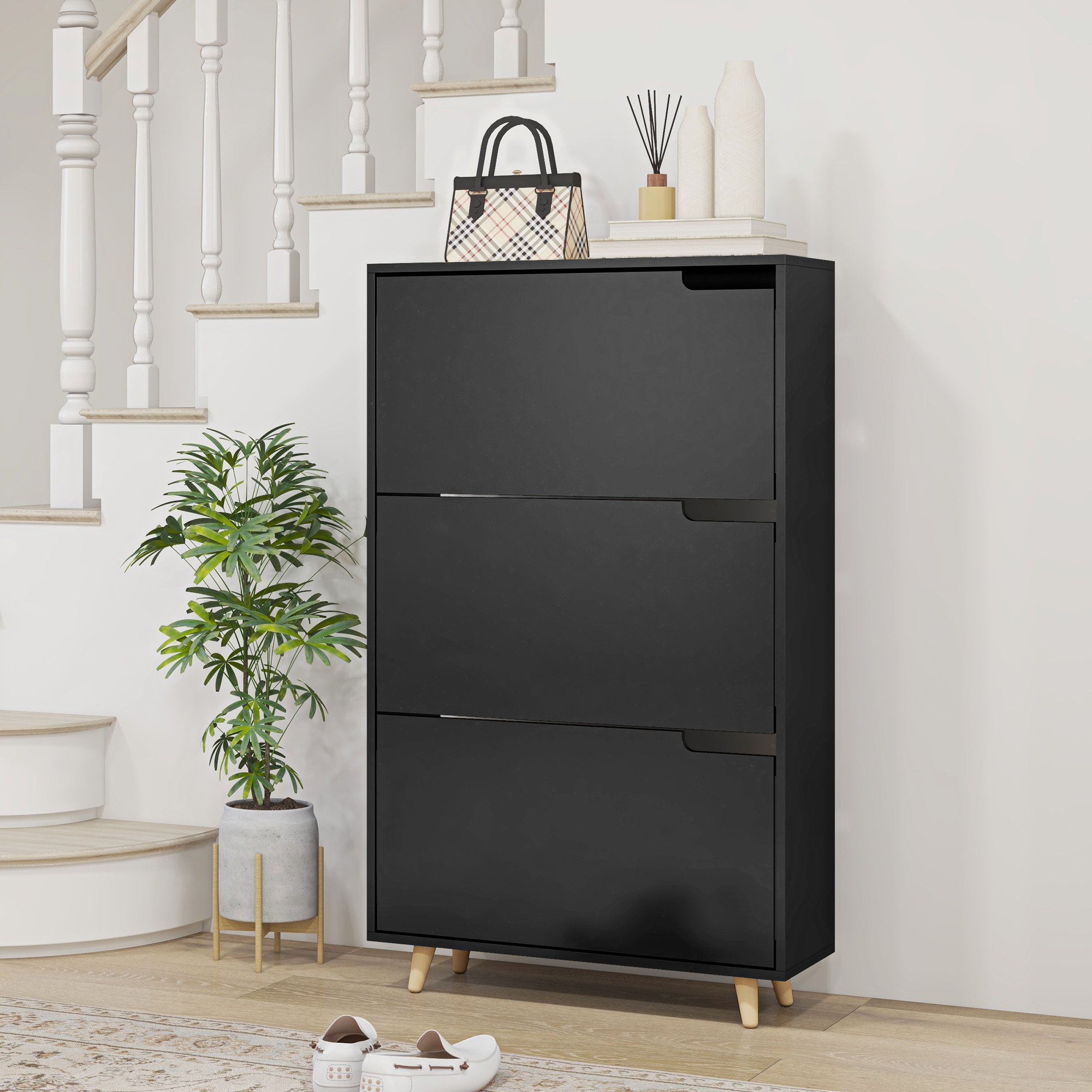 Slim Shoe Storage Cabinet with 3 Flip Drawers and Adjustable Shelves, Shoe Cabinet for 18-24 Pairs, Black - Image 6