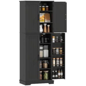 Tall Pantry Cabinet, 64" Storage Cabinet with Adjustable Shelves and 8 Door Spice Racks for Kitchen, Dining Room, Black