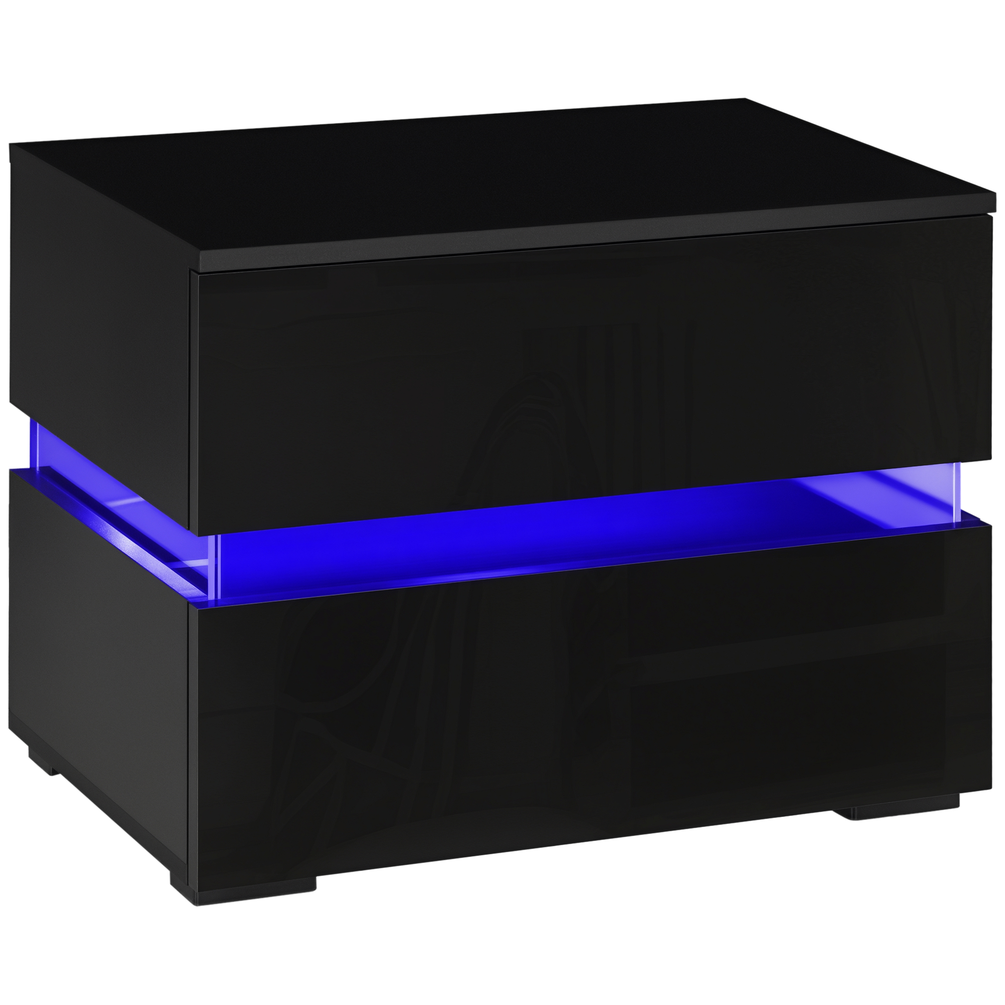 Modern Nightstand, Bedside Table with 2 Drawers, RGB LED Lights for Bedroom, Black