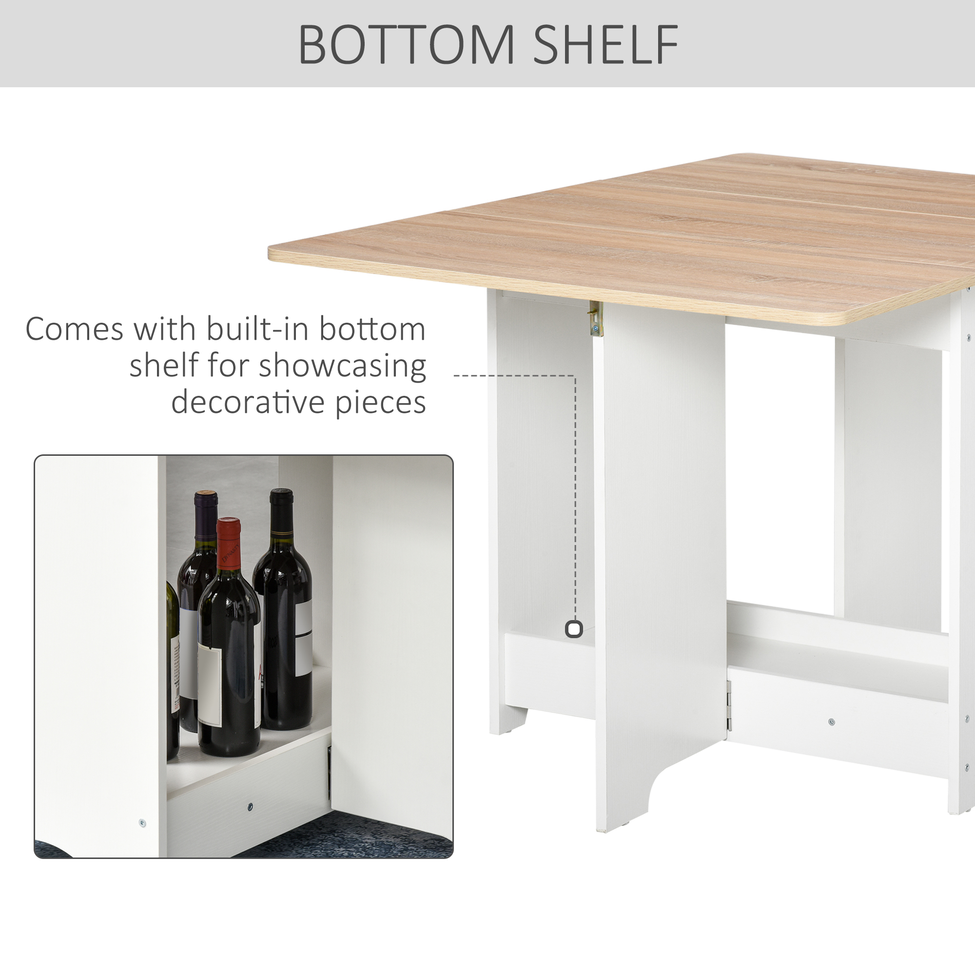 Foldable Dining Table, Folding Table with Storage Shelf, Drop-Leaf Kitchen Table for Dining Room, Oak - Image 5