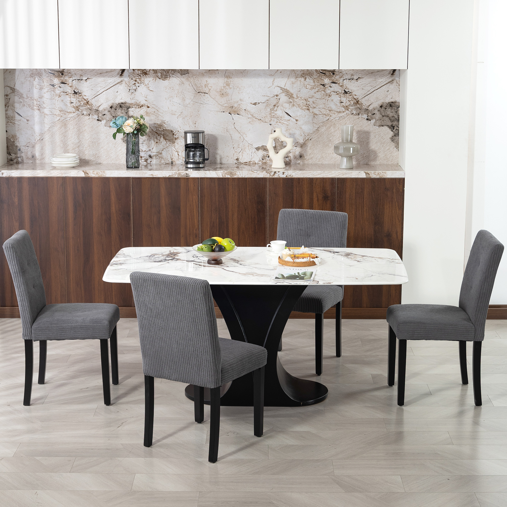 Modern Dining Chairs Set of 4, Kitchen Chairs with Rubberwood Legs and Padded Seat, Dark Grey - Image 5