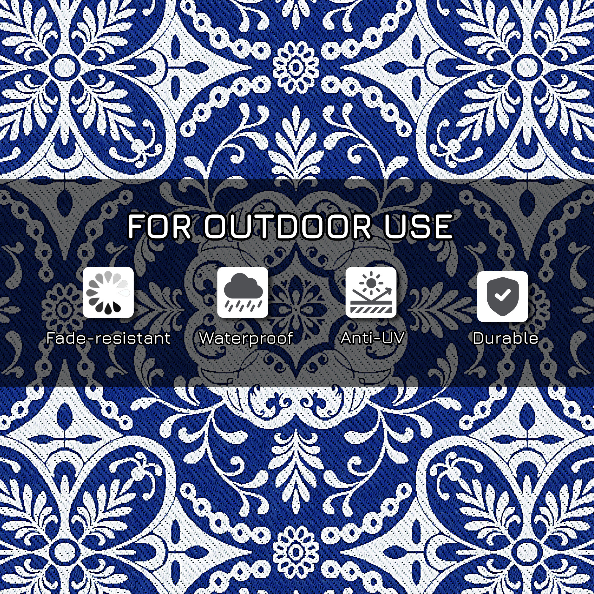 Portable Outdoor Rug with Carry Bag, 9' x 12' Reversible Mat, Waterproof Plastic Straw RV Rug for Backyard, Deck, Picnic, Beach, Camping, Blue & White Flower - Image 4
