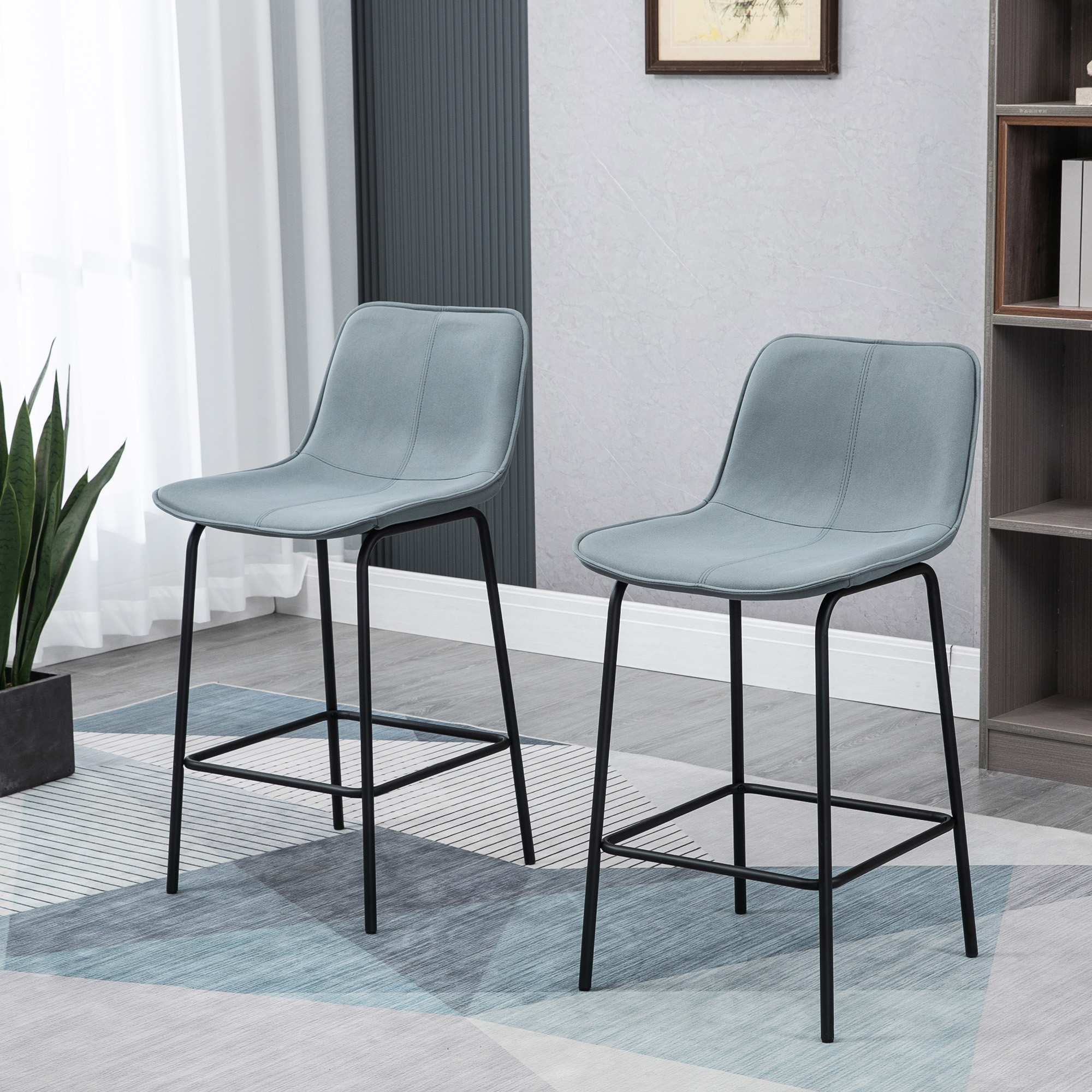 Bar Stools Set of 2, Upholstered Counter Height Bar Chairs, Kitchen Stools with Steel Legs - Image 6