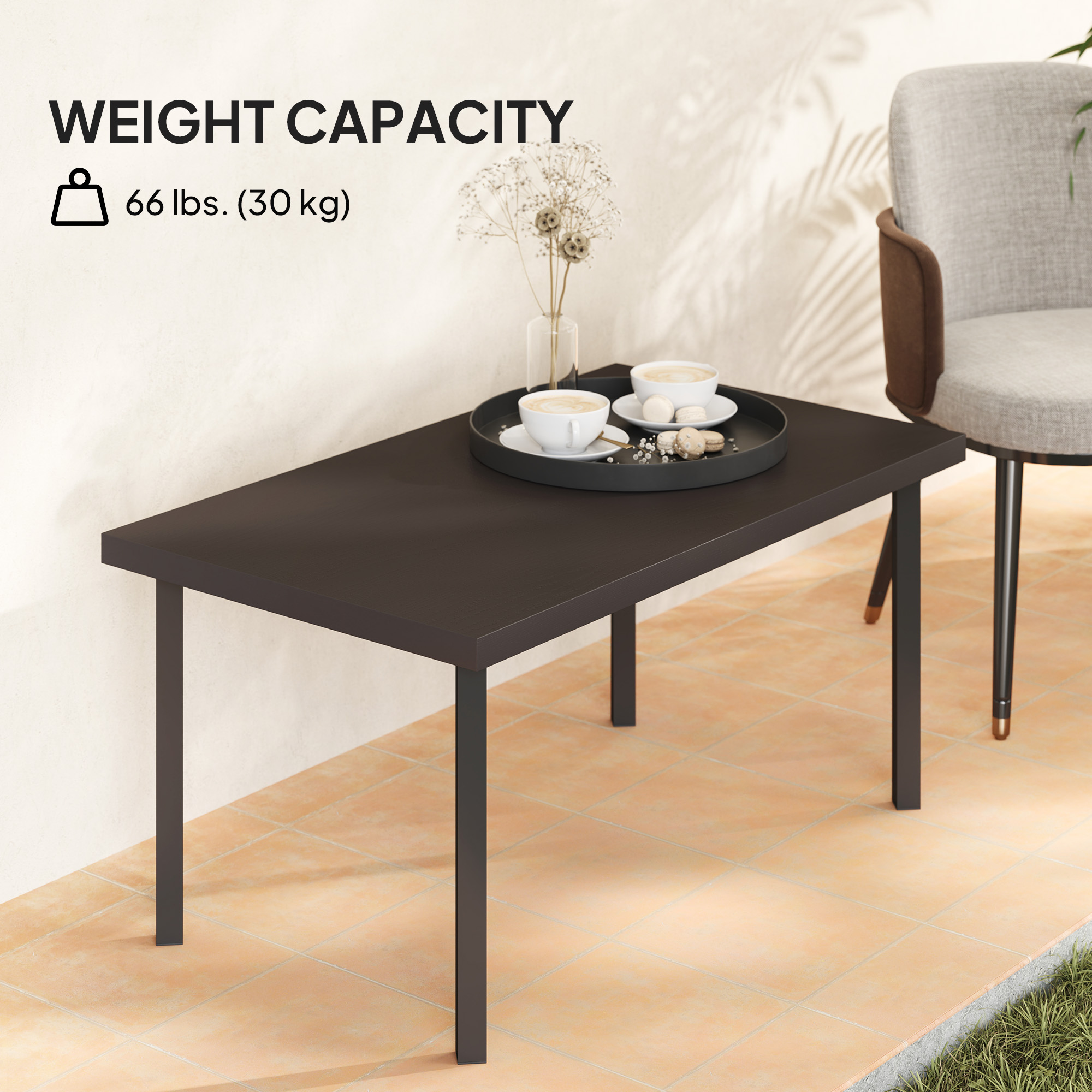 Metal Outdoor Side Table, Rectangle Patio Coffee Table with Woodgrain Tabletop for Outside Garden, Brown - Image 4