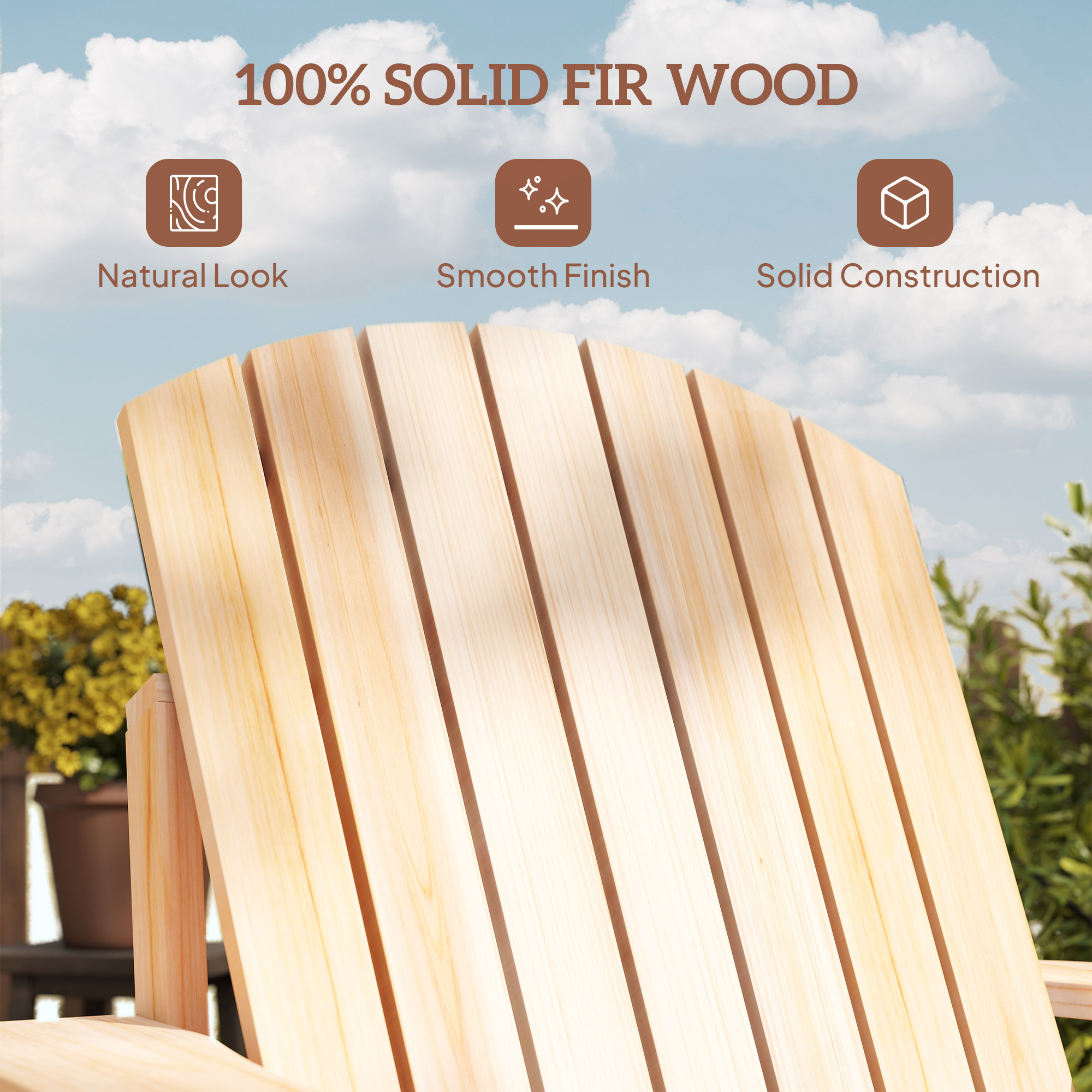 Classic Adirondack Chair Muskoka Chair, Garden Deck Chair with Cup Holder for Patio, Indoor, Backyard, Natural - Image 4