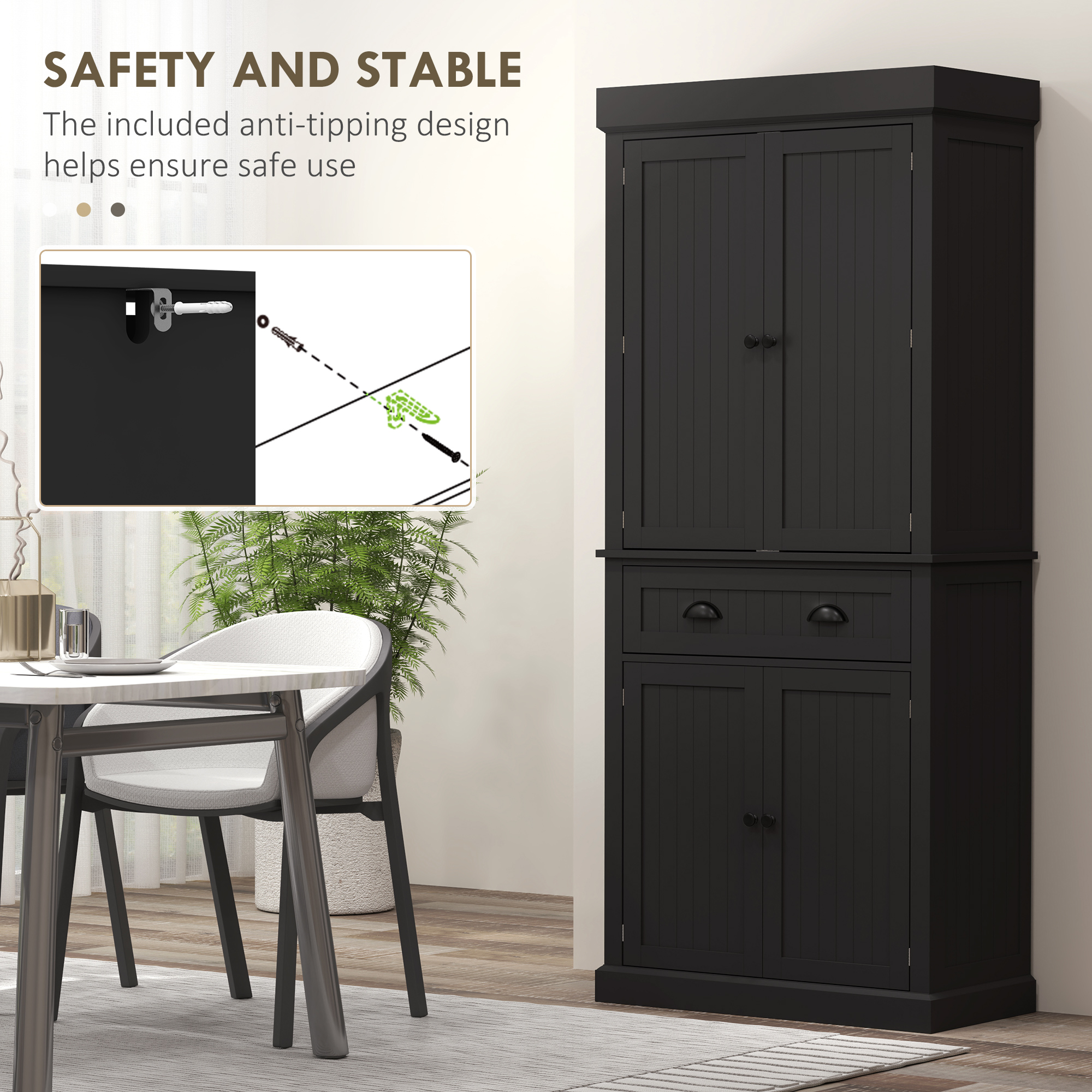71" Kitchen Pantry Cabinet with LED Lights, 6 Spice Racks, a Drawer and 4 Adjustable Shelves, Black - Image 5