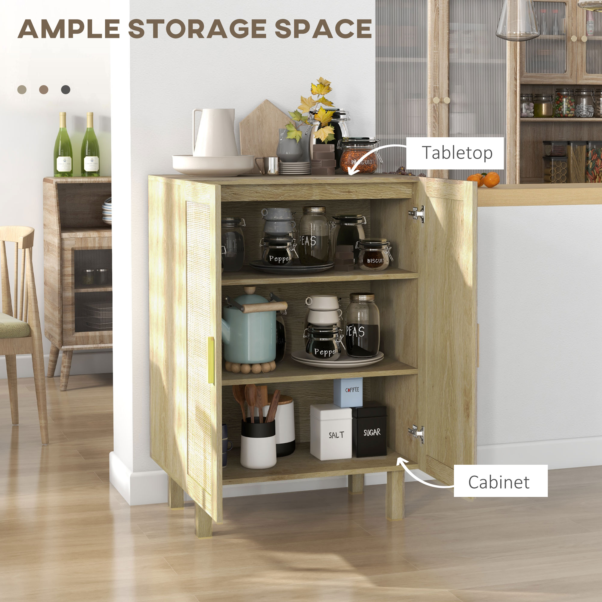 Boho Sideboard, Buffet Cabinet with Storage, Accent Cabinet with 2 Rattan Doors and Adjustable Shelves, Natural - Image 5